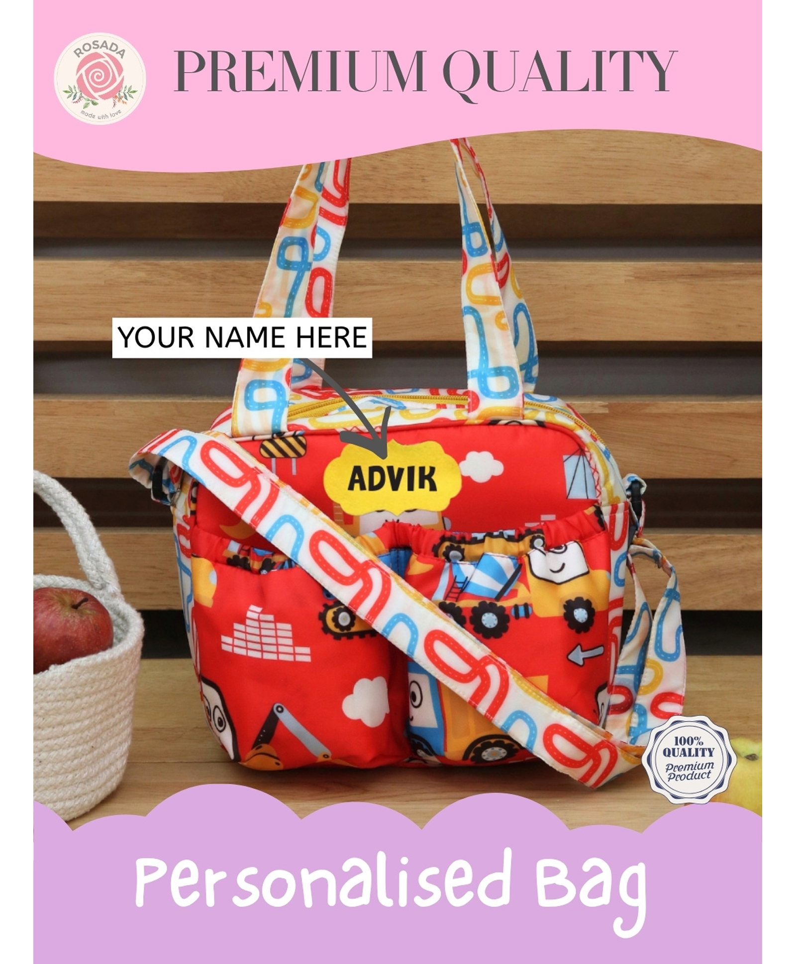 Rosada Red Truck Insulated Sling Tiffin Bag for Kids boy girl mom for School and Travel| Insulated Tiffin Multi-Purpose Tiffin Bag for Picnic, Class, Tuition Lightweight and Durable-picture-14