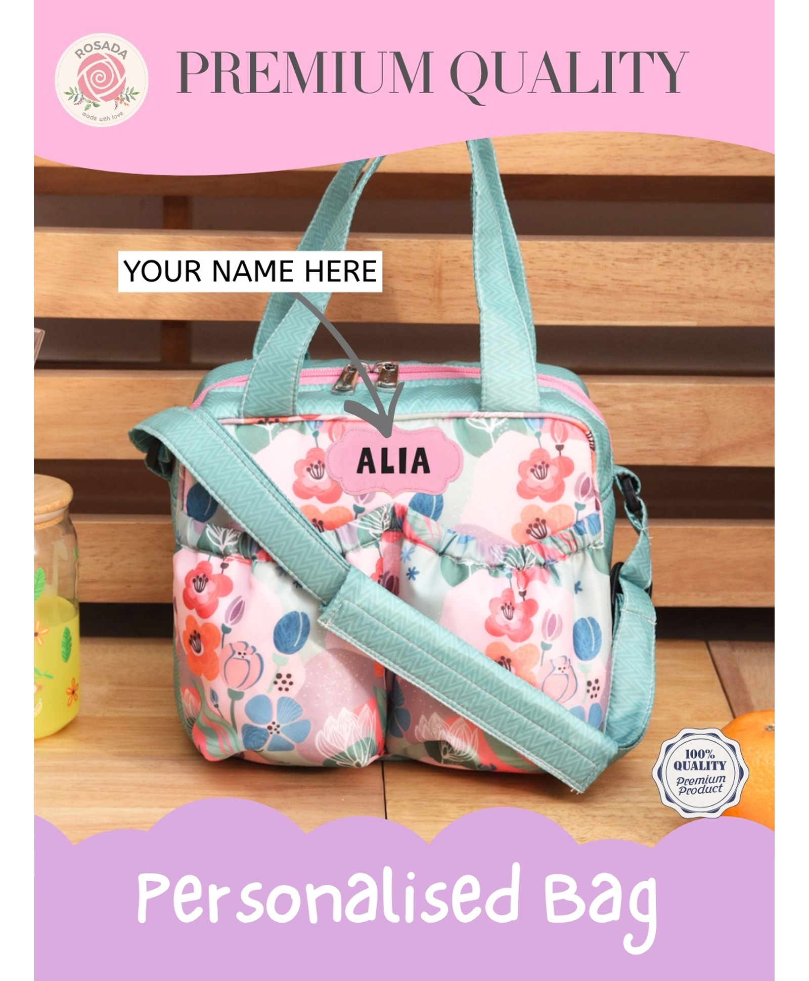 Rosada Pink Flower Insulated Sling Tiffin Bag for Kids and mom for School and Travel, Insulated Tiffin Multi-Purpose Tiffin Bag for Picnic, Class, Tuition Lightweight and Durable-image-49