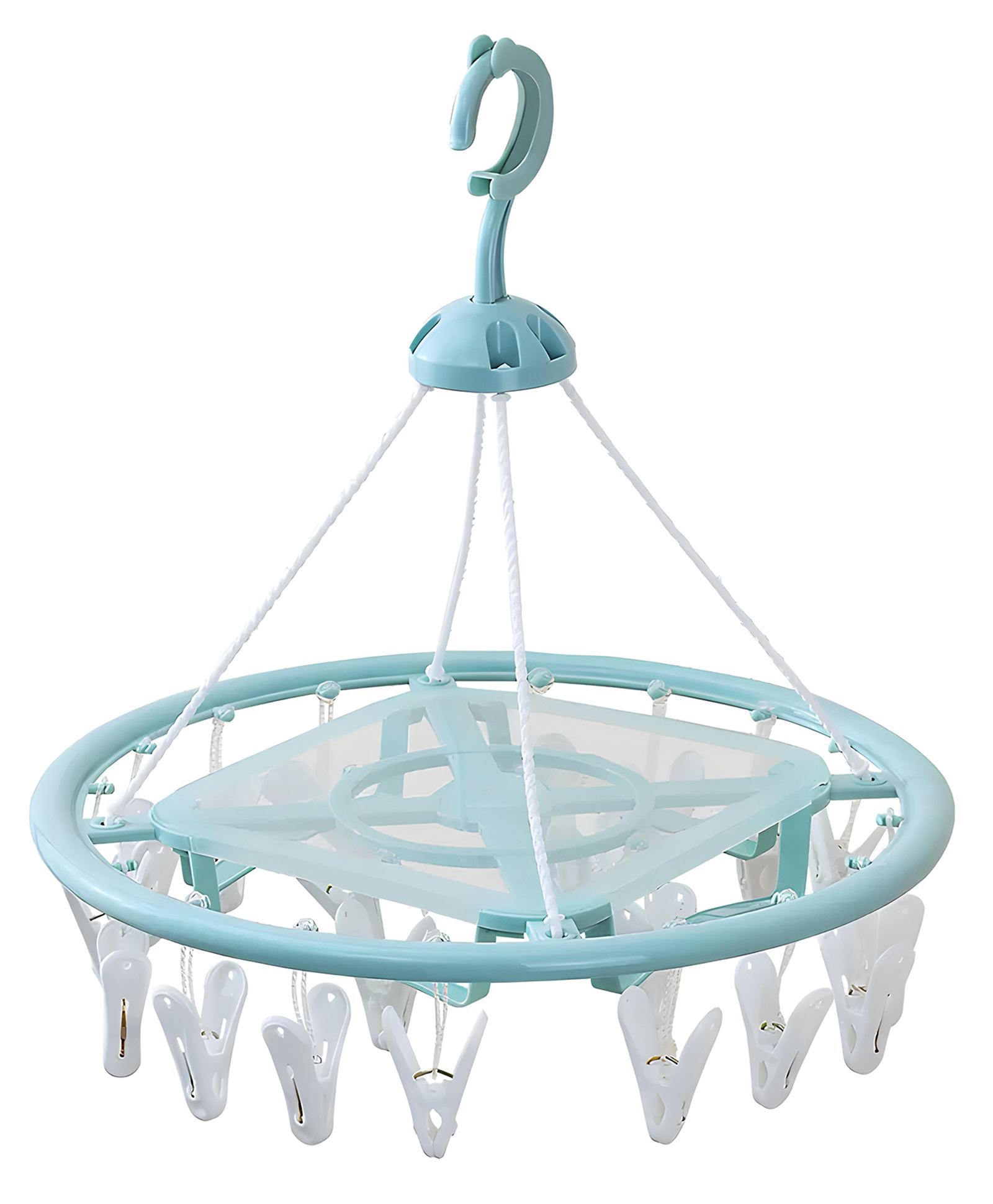 COZY VIBES Round Shape Plastic Laundry, ,Cloth Drying Stand Hanger with 20 Clips/pegs, Round Shape Cloth Hanger- PACK OF 1- COLOR MAY VARY-image-4
