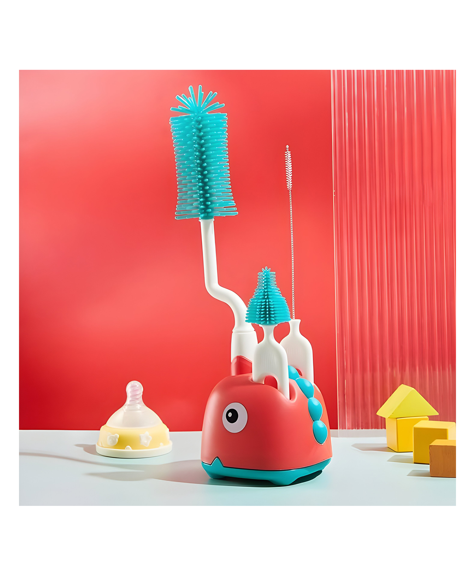 COZY VIBES Baby Dragon Bottle Brush, 4 in 1 Rotary Bottle and Teat Cleaning Brush, Silicone Bottle Cleaner Brush for Cleaning Water Bottles Baby Bottles Glass Cup Thermoses- PACK OF 1- COLOR MAY VARY-picture-16