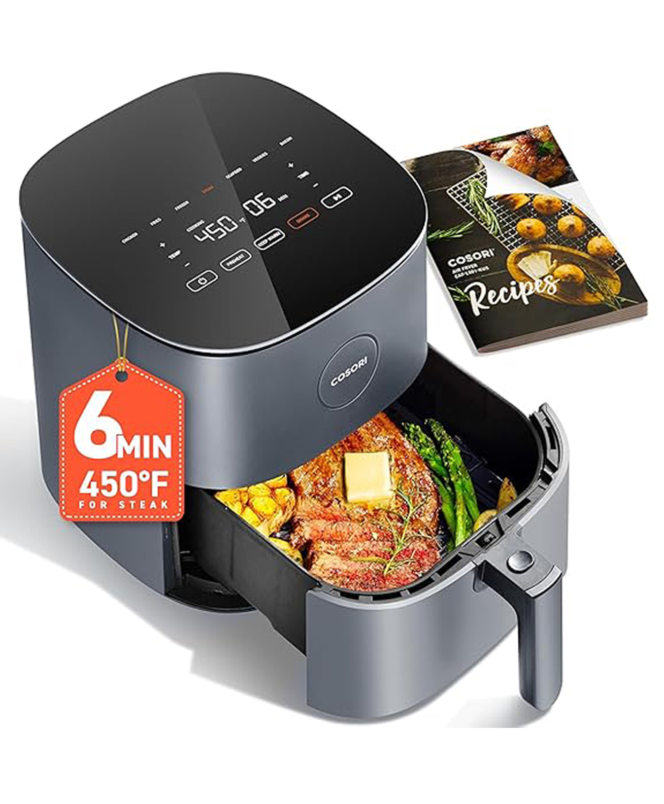 CosoriSpace-Saving Slim DesignTouch control Air Fryer with 30 Recipes Cookbook 4.7 Litre- Black