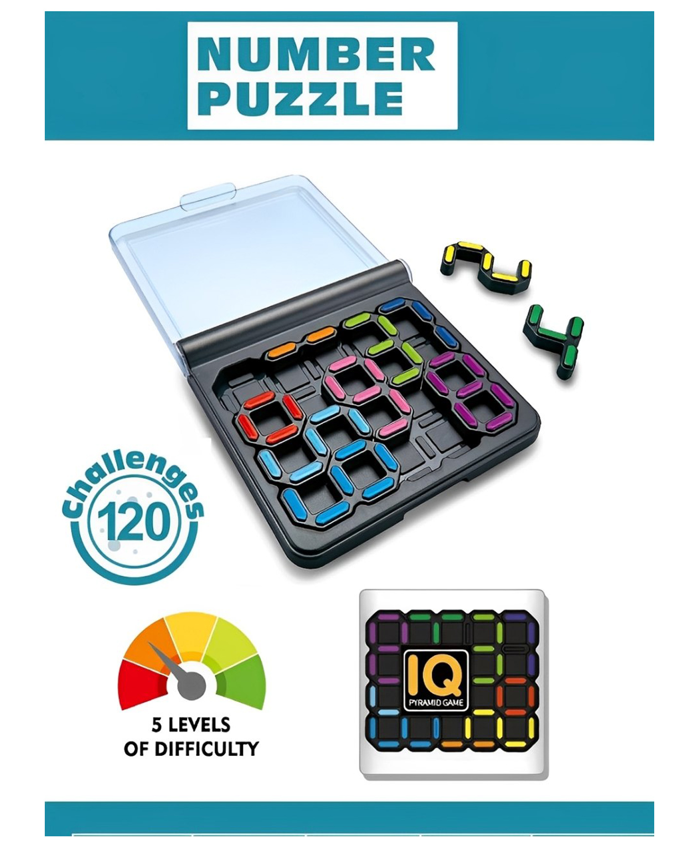 ADKD IQ Game Toys Brain Teaser Number Puzzle - 120 Challenges, 5 Levels of Difficulty, Portable Educational Toy for All Ages- Multicolor-image-30