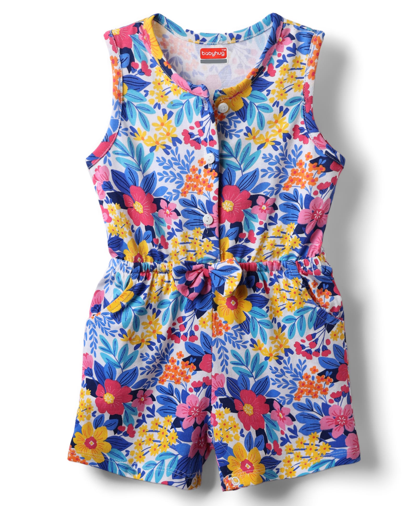 Babyhug Cotton Knit Sleeveless Jumpsuit with Floral Print - Blue-picture-25