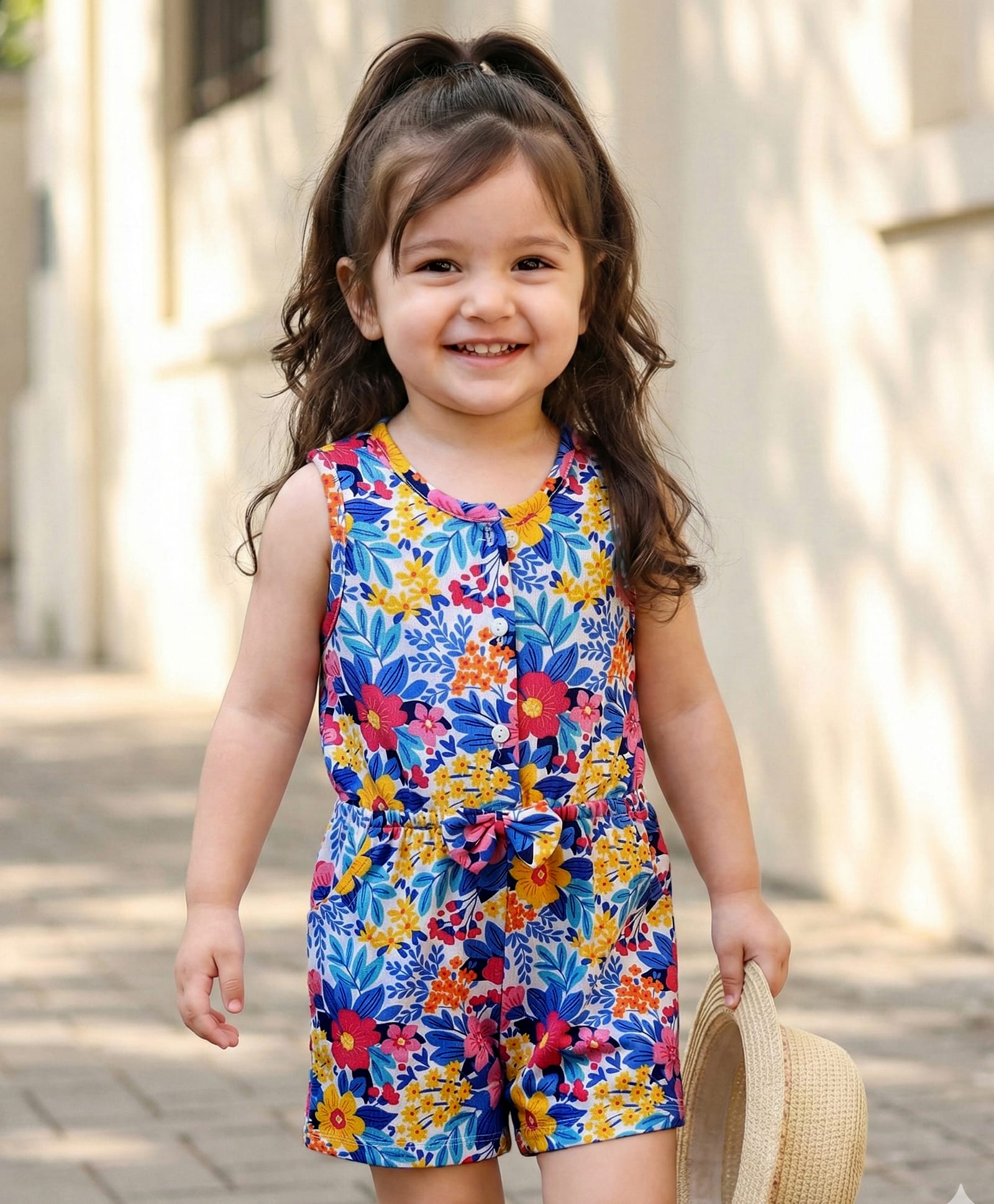 Babyhug Cotton Knit Sleeveless Jumpsuit with Floral Print - Blue-image-10