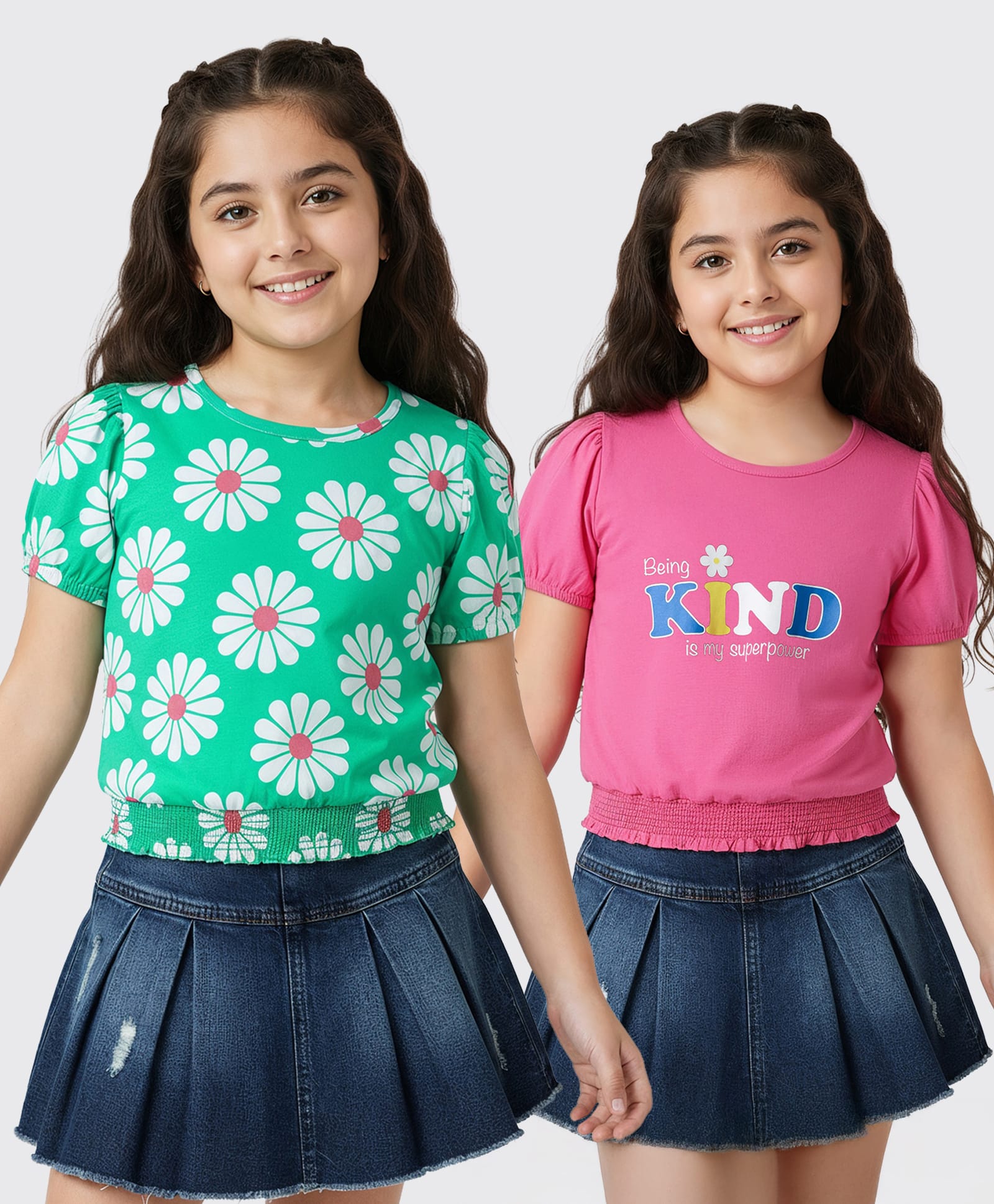 Honeyhap 100% Premium Cotton Bio Finish Half Sleeves Tops with Floral & Text Print Pack Of 2 - Mint & Azalea Pink-picture-27