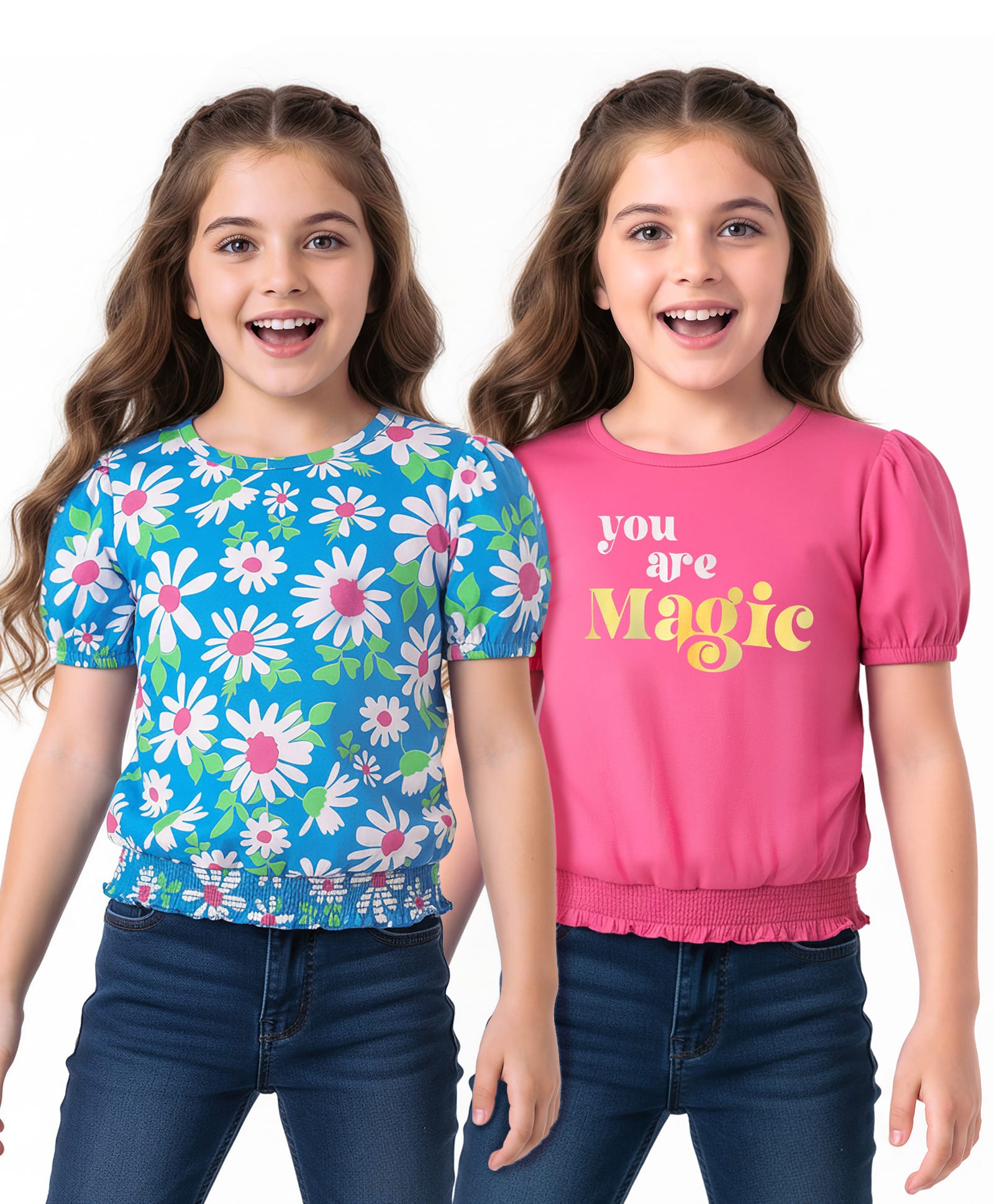 Honeyhap 100% Premium Cotton Bio Finish Half Sleeves Tops with Floral & Text Print Pack Of 2- Carmine Rose & Bright White-picture-17