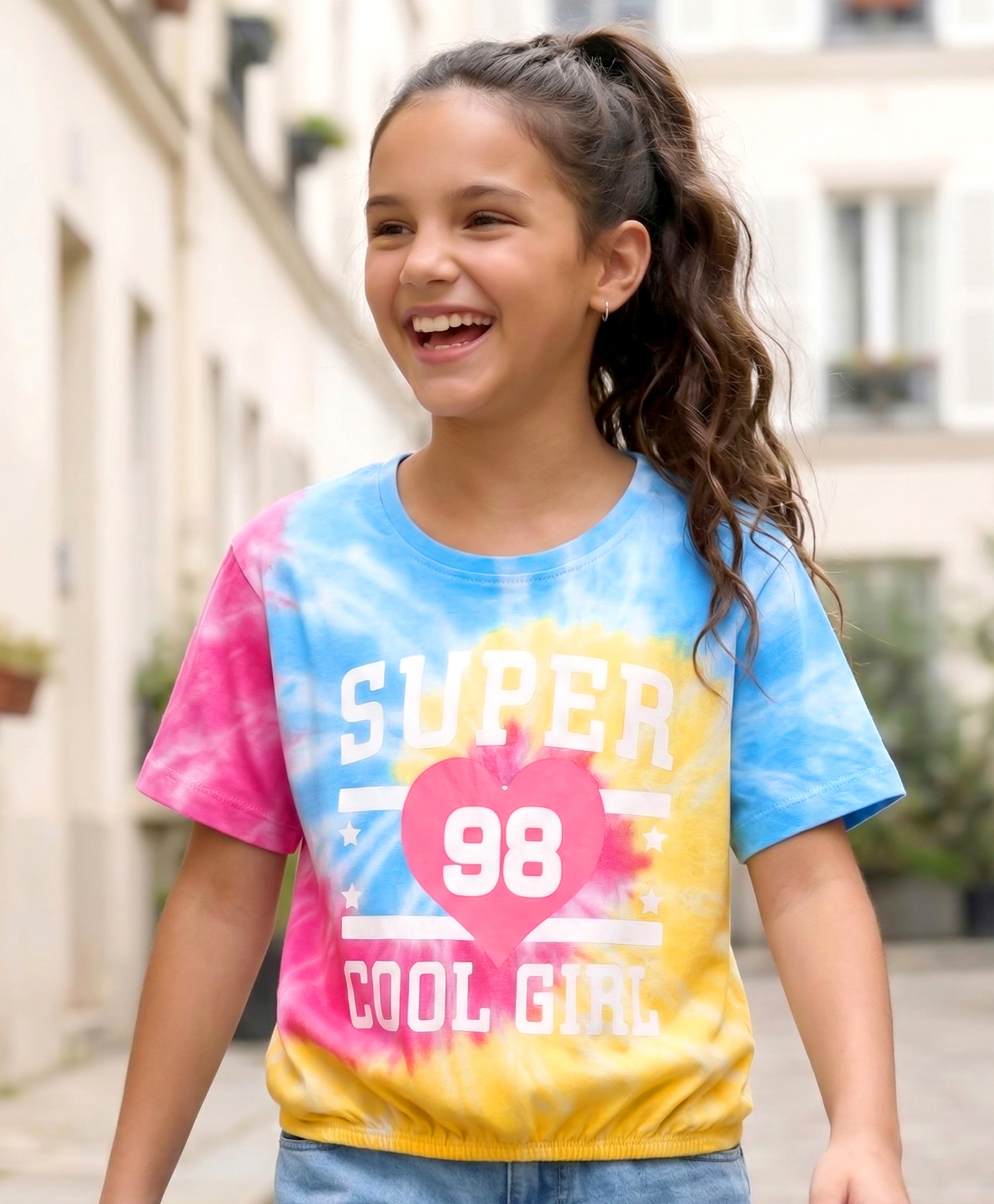 Pine Kids Cotton Knit Half Sleeves Tie & Dye T-Shirt with Text Print - Yellow Pink & Blue-image-30