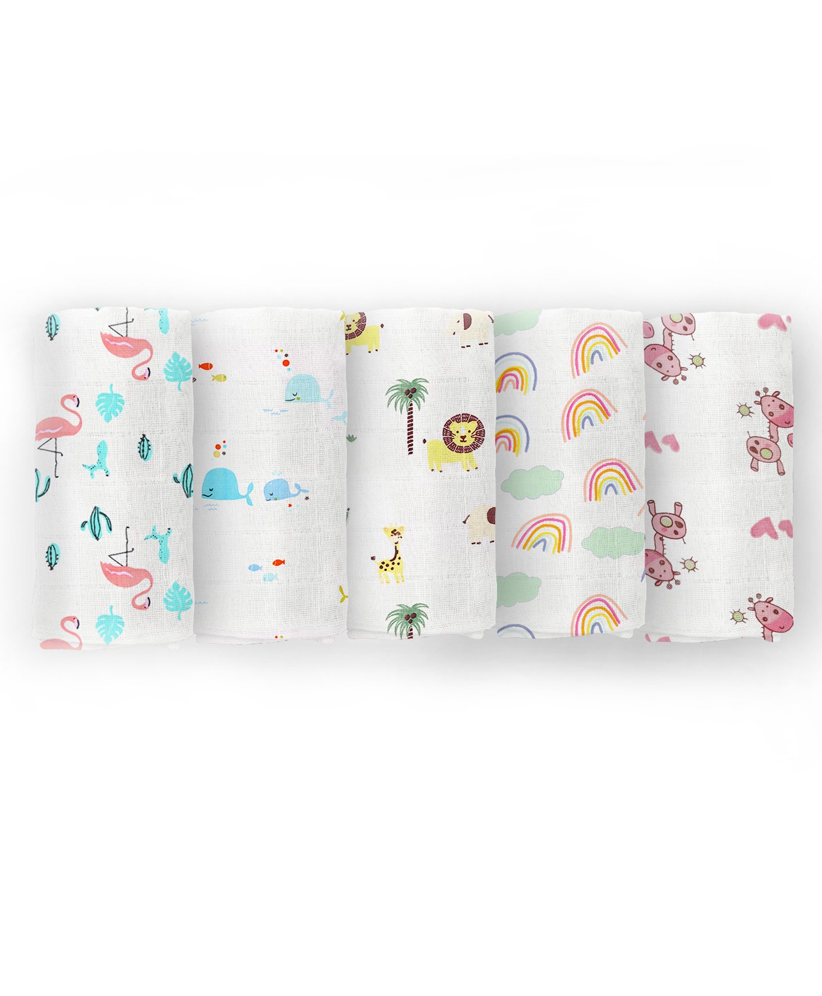 Moms Home Organic Cotton Muslin Swaddle| Soft Pure Cotton Sheets Baby Wrap Set for Newborn Babies | Flamingo, Blue Whale, Lion, Rainbow, Pink Giraffe| Pack of 5-image-13