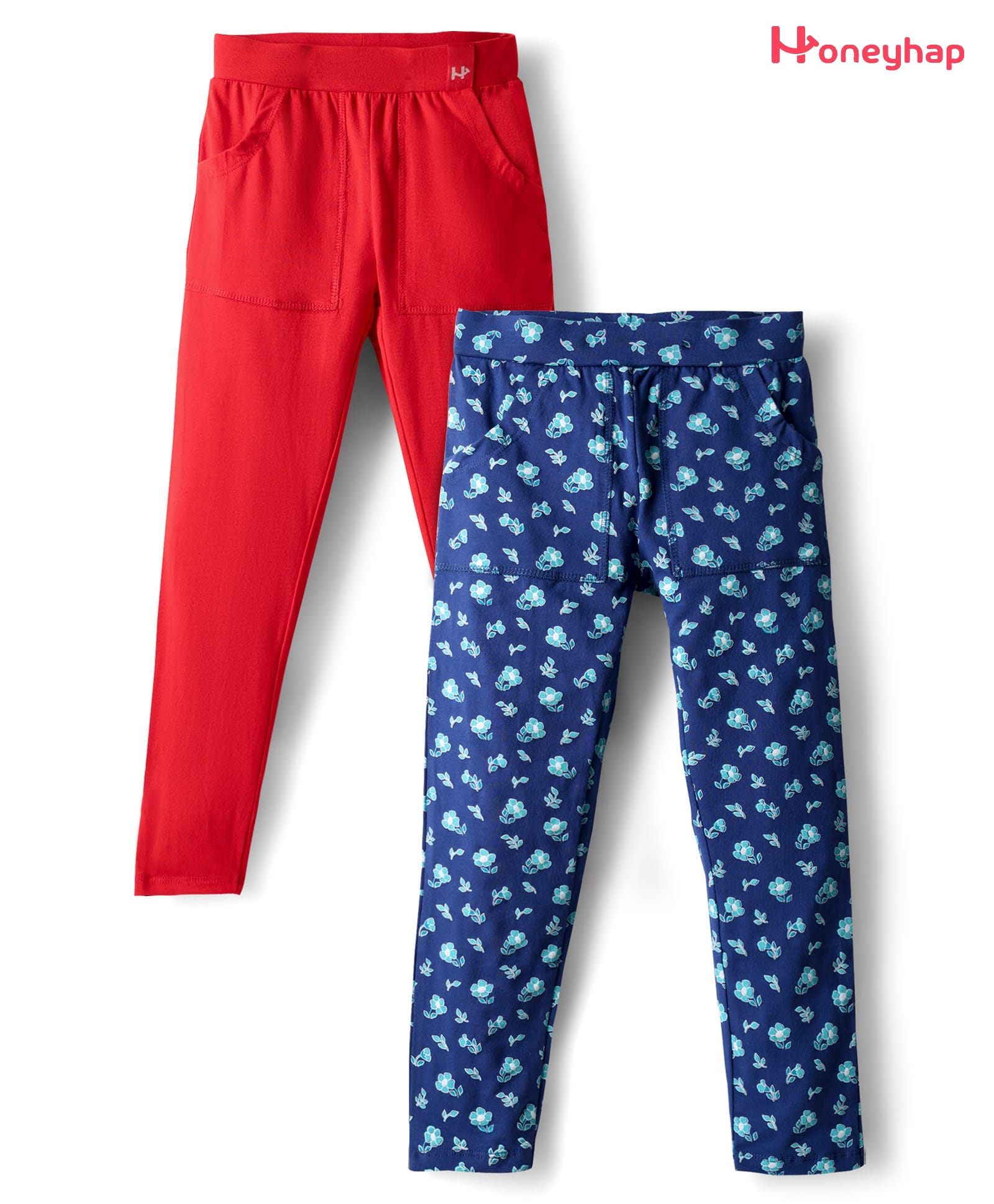 Honeyhap Premium Cotton Elastane Knit Full Length Leggings With Floral Print Pack Of 2 - Prism Pink-picture-38