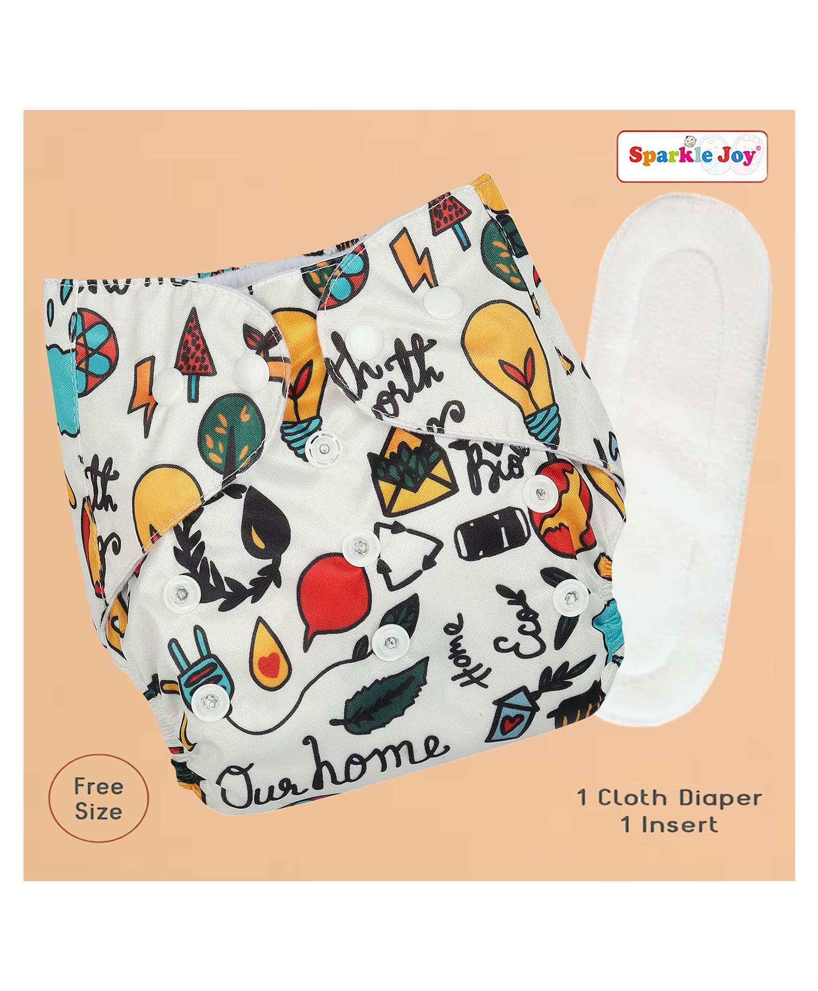 Sparkle Joy Reusable Cloth Diapers Cotton Adjustable Size Multicolor With Insert Pad-picture-12