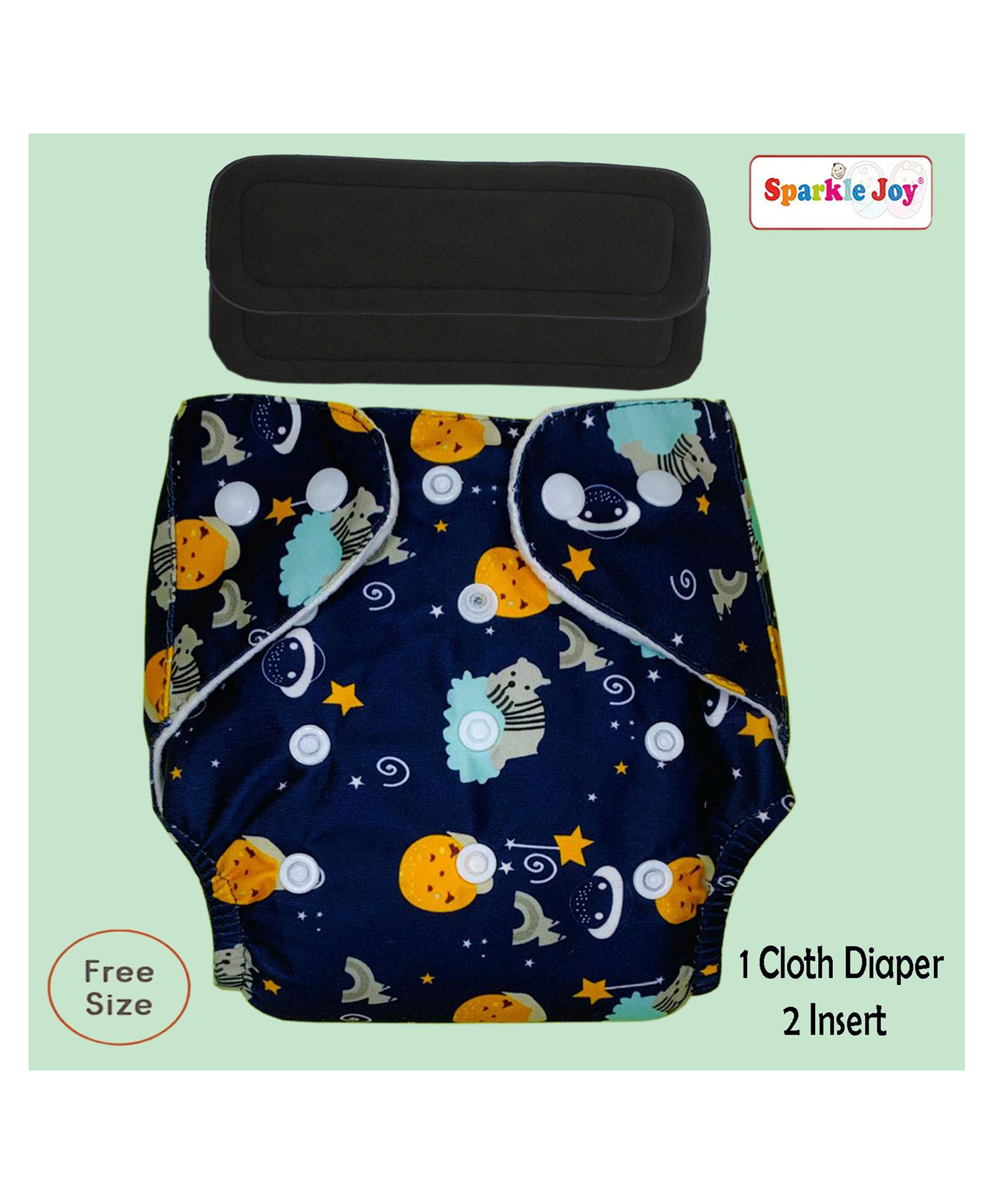 Sparkle Joy Free Size Reusable Cloth Nappies With 2 Smart Dry Inserts - Blue-picture-15