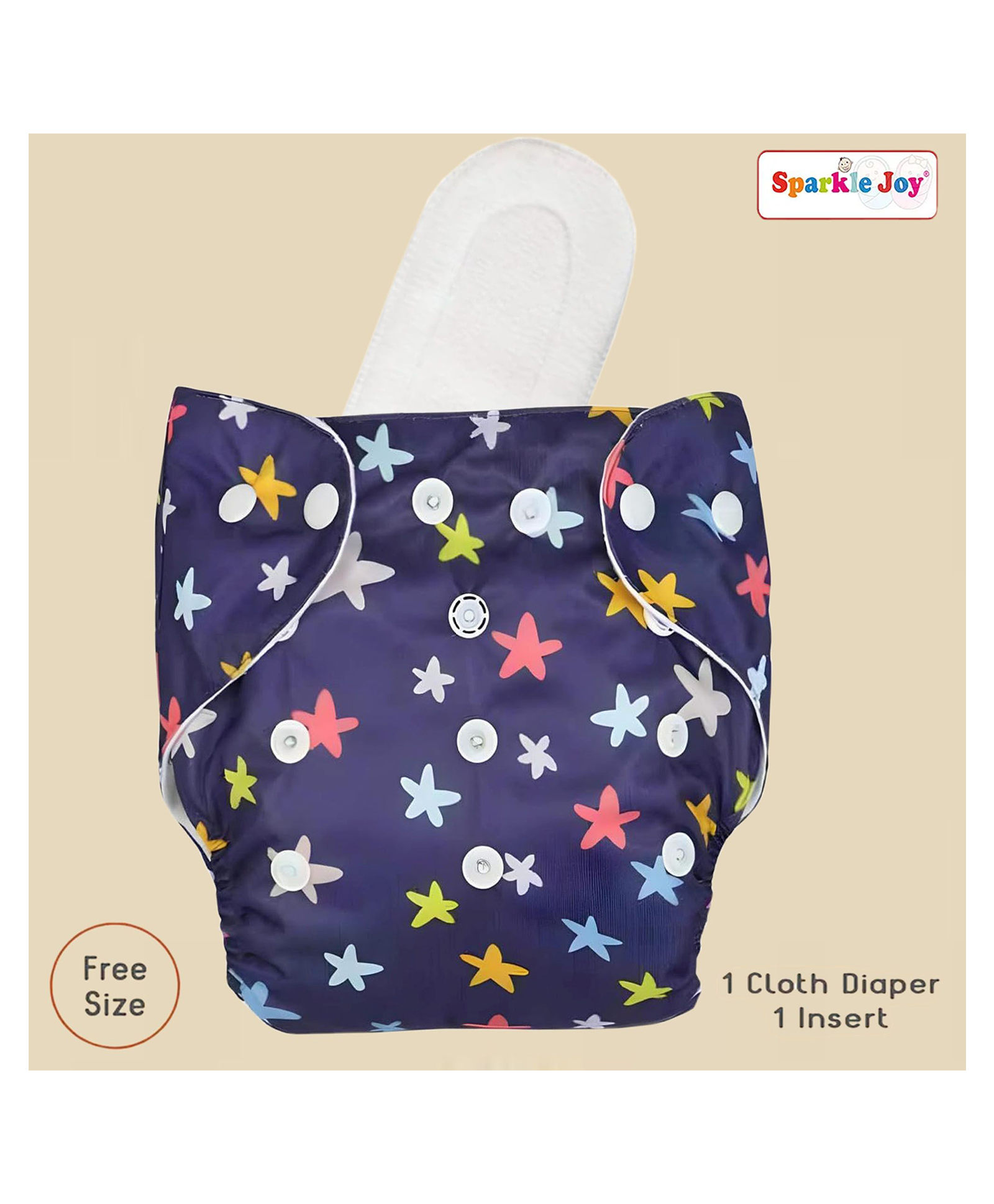 Sparkle Joy Reusable Cloth Diapers Cotton Adjustable Size Multicolor With Insert Pad-image-49