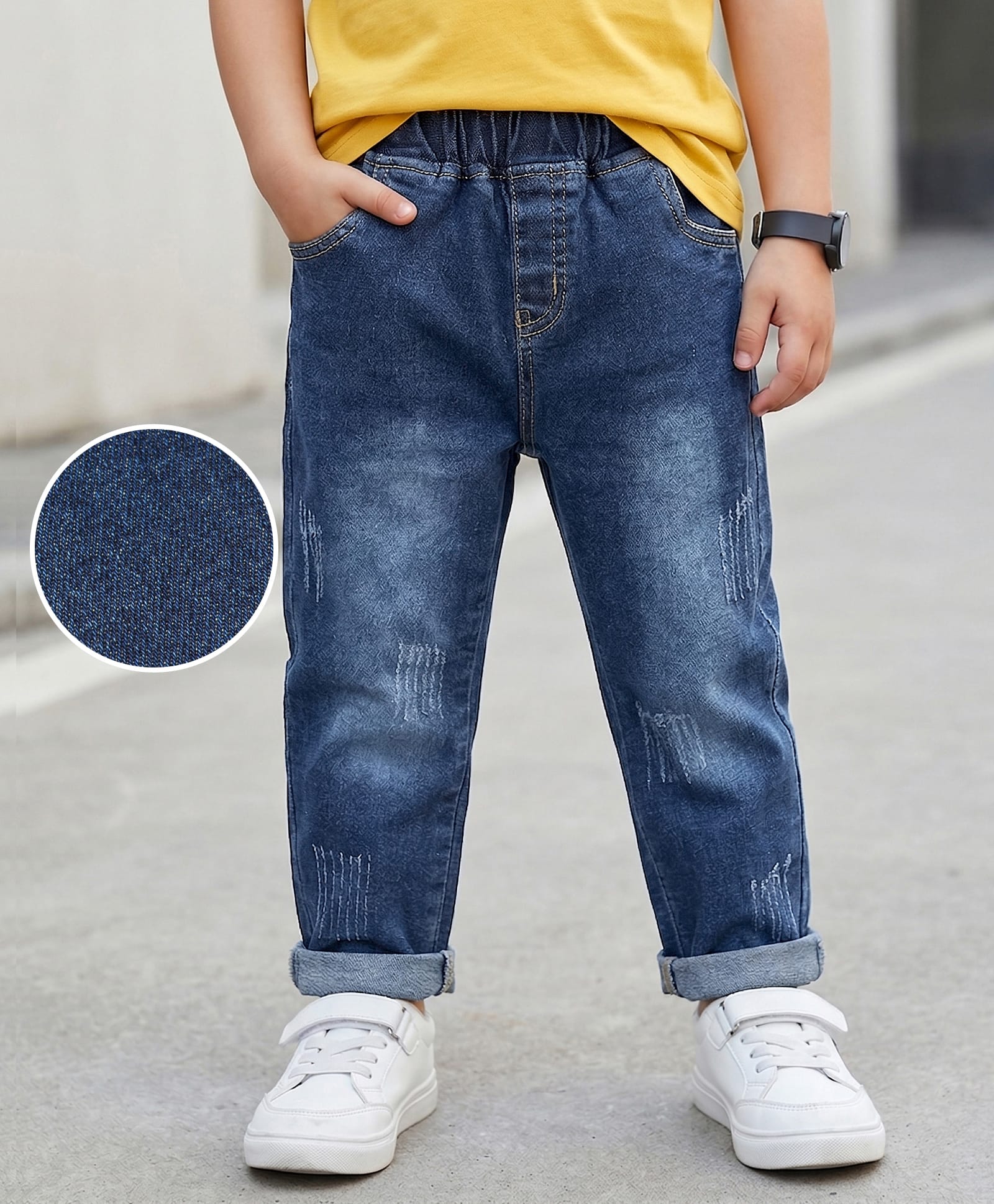 Mark & Mia Cotton Lycra Full Length Jeans with Distress Detailing- Blue-picture-10