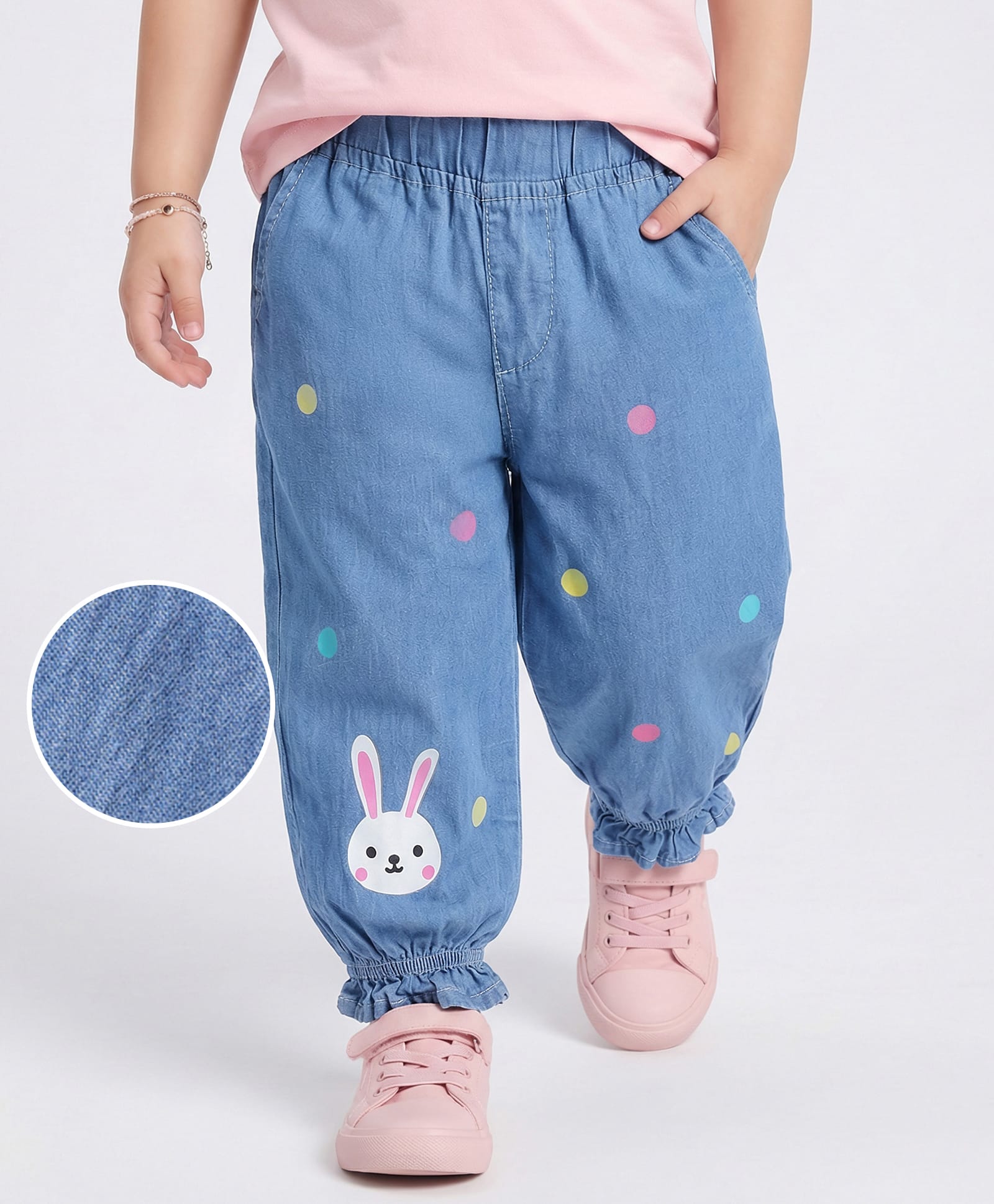 Mark & Mia Cotton Lycra Full Length Jeans with Bunny Print - Light Blue-picture-22