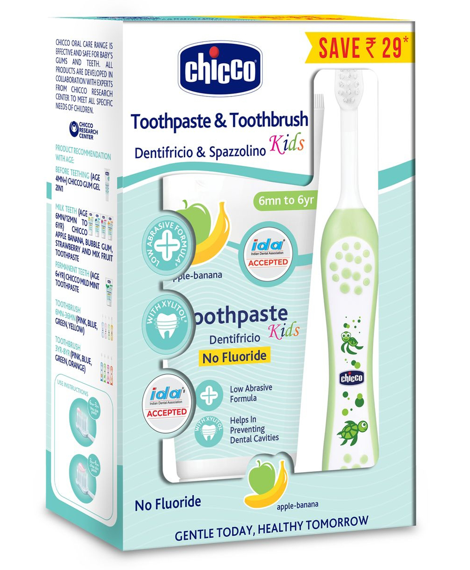 Chicco Toothpaste Apple Banana With Chicco Brush - Green-image-23