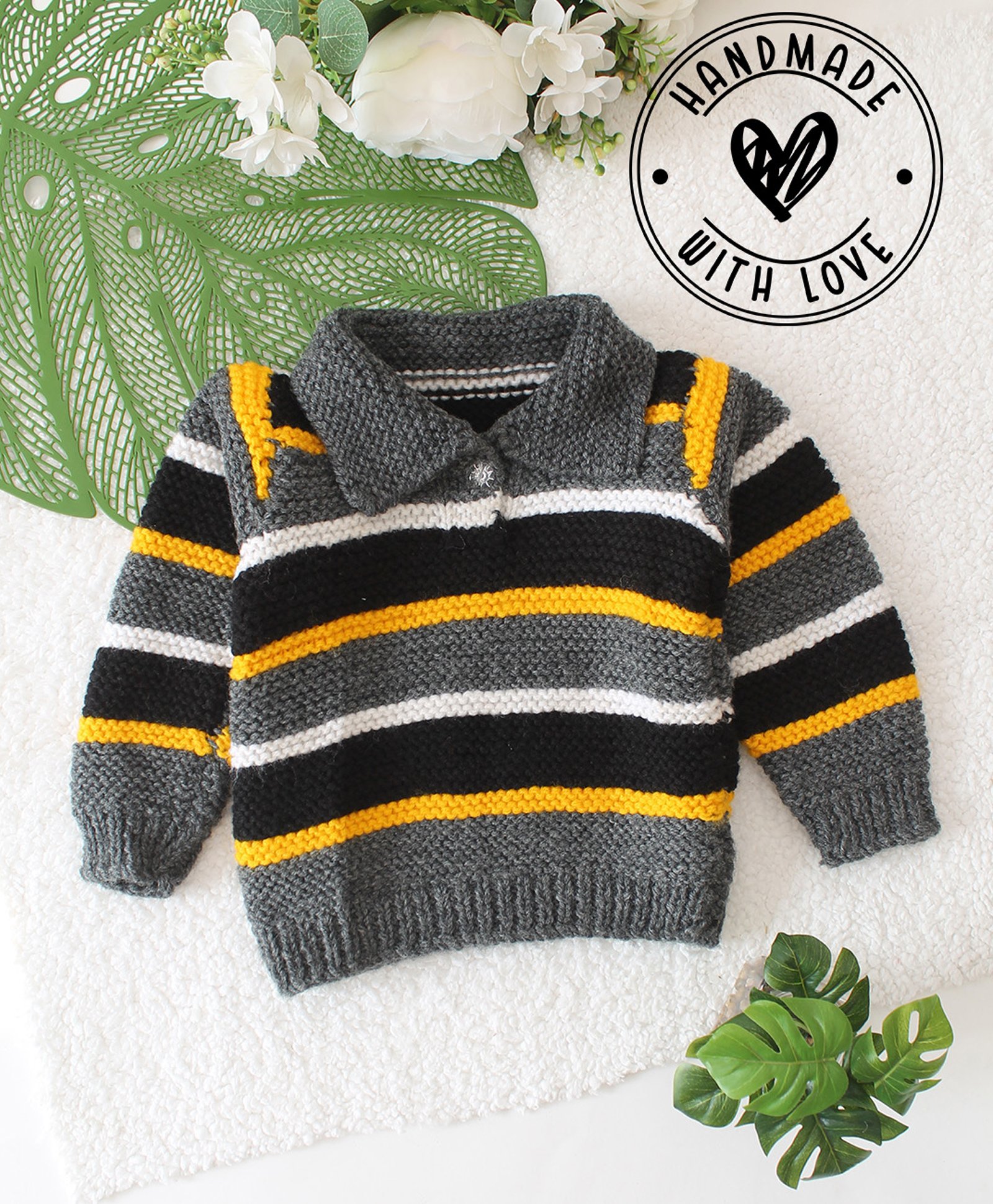 Woonie Full Sleeves Striped Handknitted Sweater - Black-picture-11