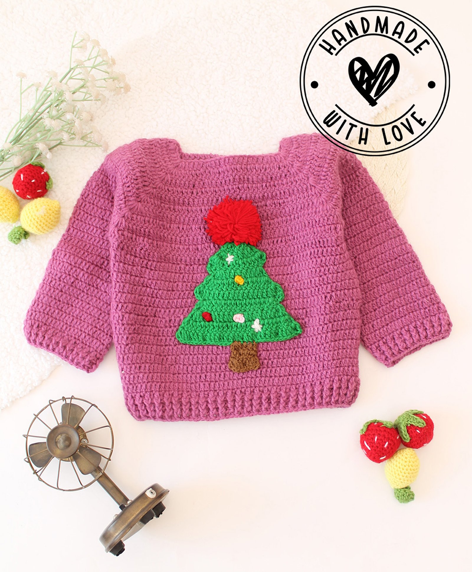Woonie Full SleevesChristmas Tree Designed Crotchet Sweater - Purple-picture-17