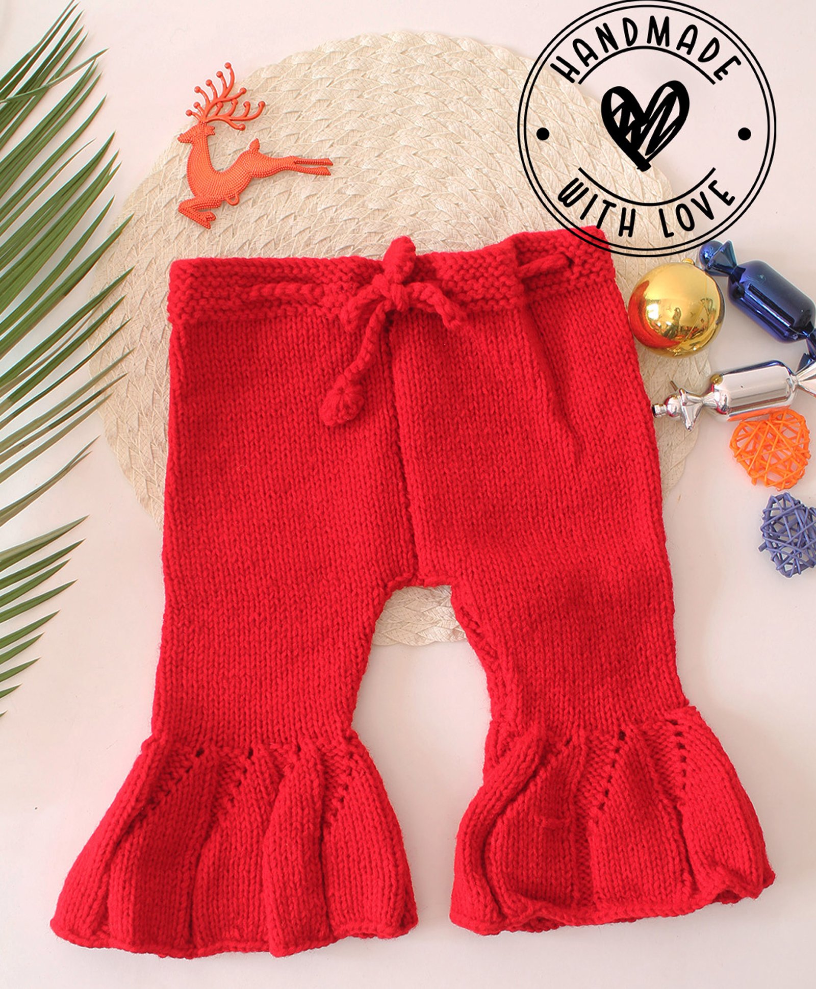 Woonie Solid Hand Knitted Flared Pant - Red-image-26