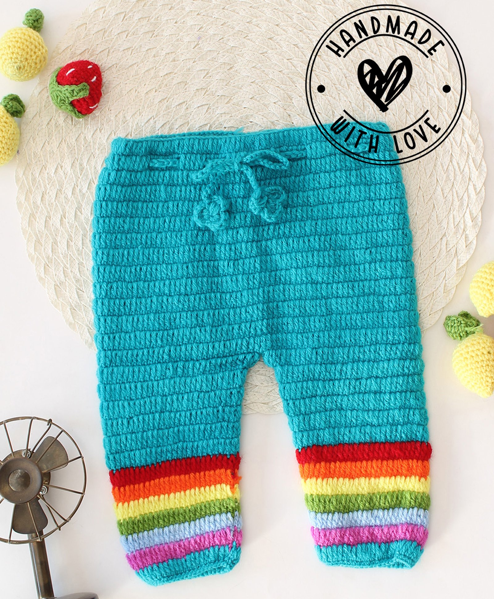 Woonie Woollen Striped Handmade Pajama - Green