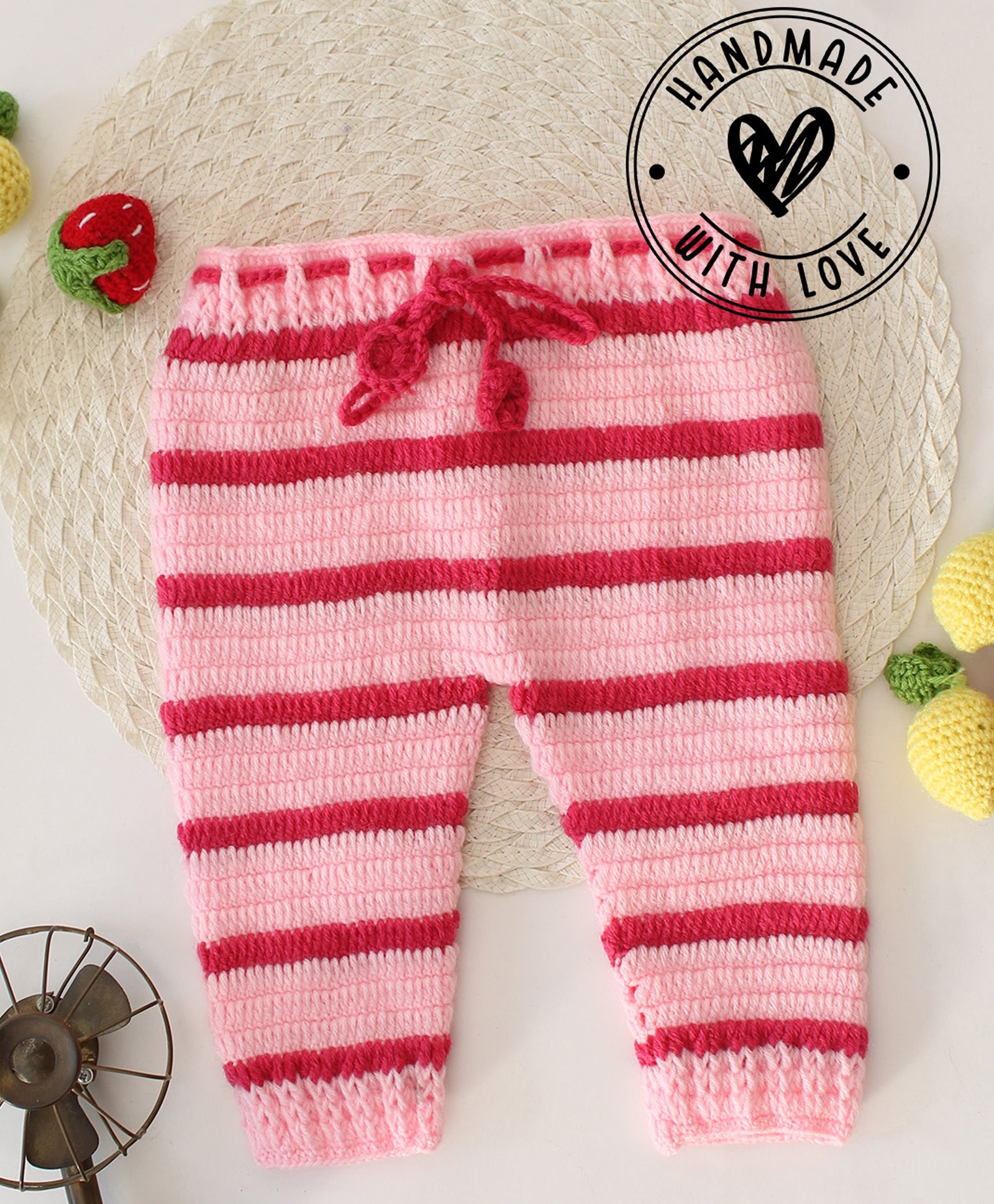 Woonie Woollen Striped Handmade Pajama - Pink-picture-20