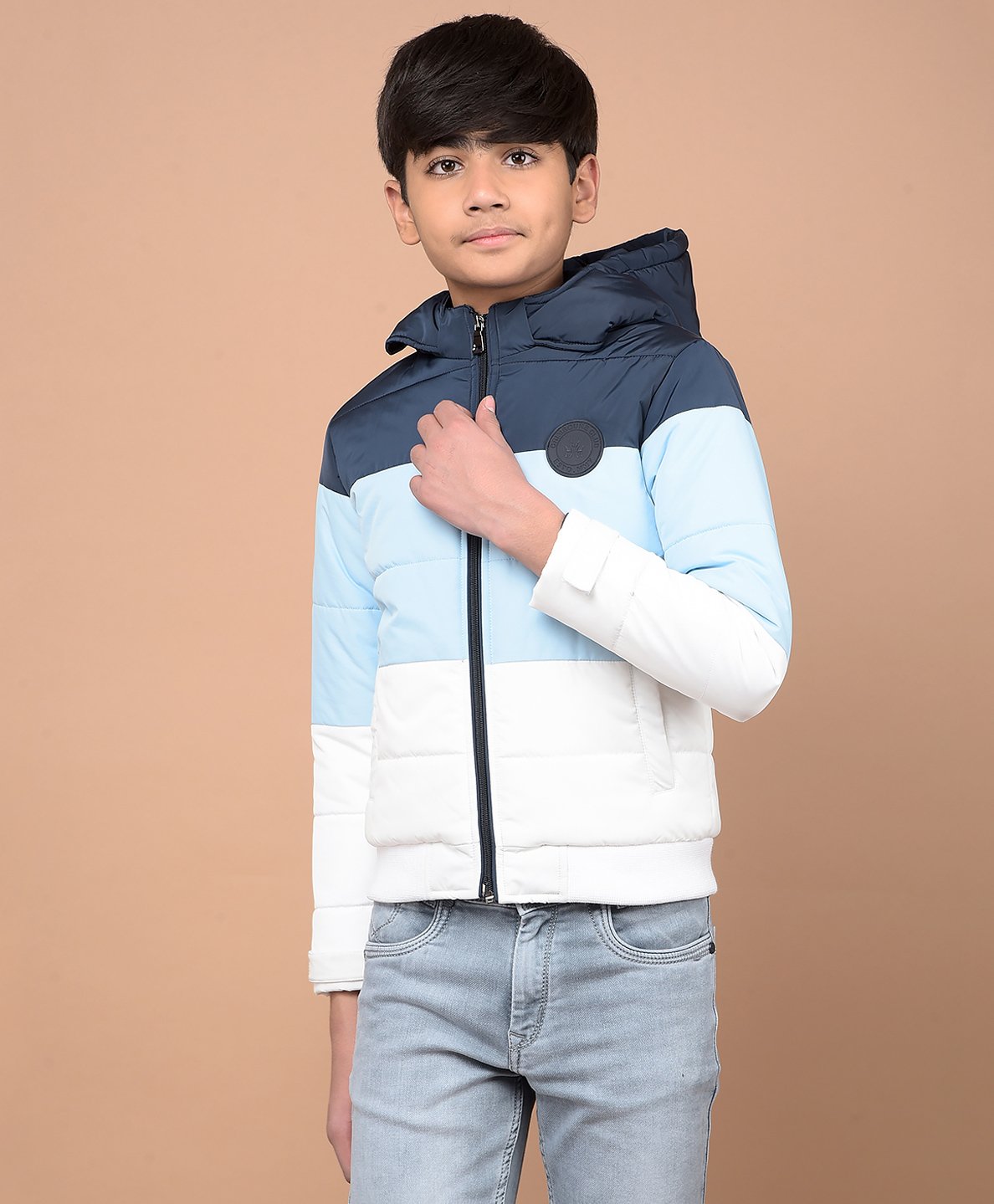 CRIMSOUNE CLUB Full Sleeves Cut & Sew Hooded Padded Jacket - Blue-picture-15