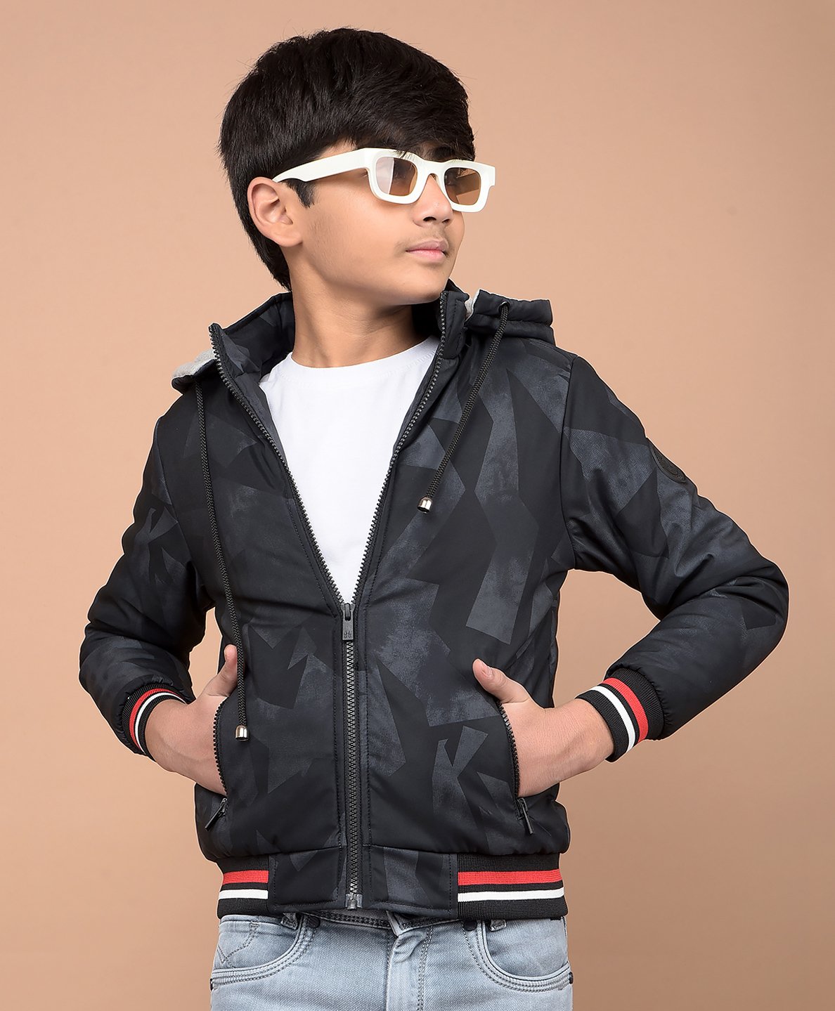 CRIMSOUNE CLUB Full Sleeves Abstract Printed Hooded Bomber Jacket - Navy Blue-picture-33