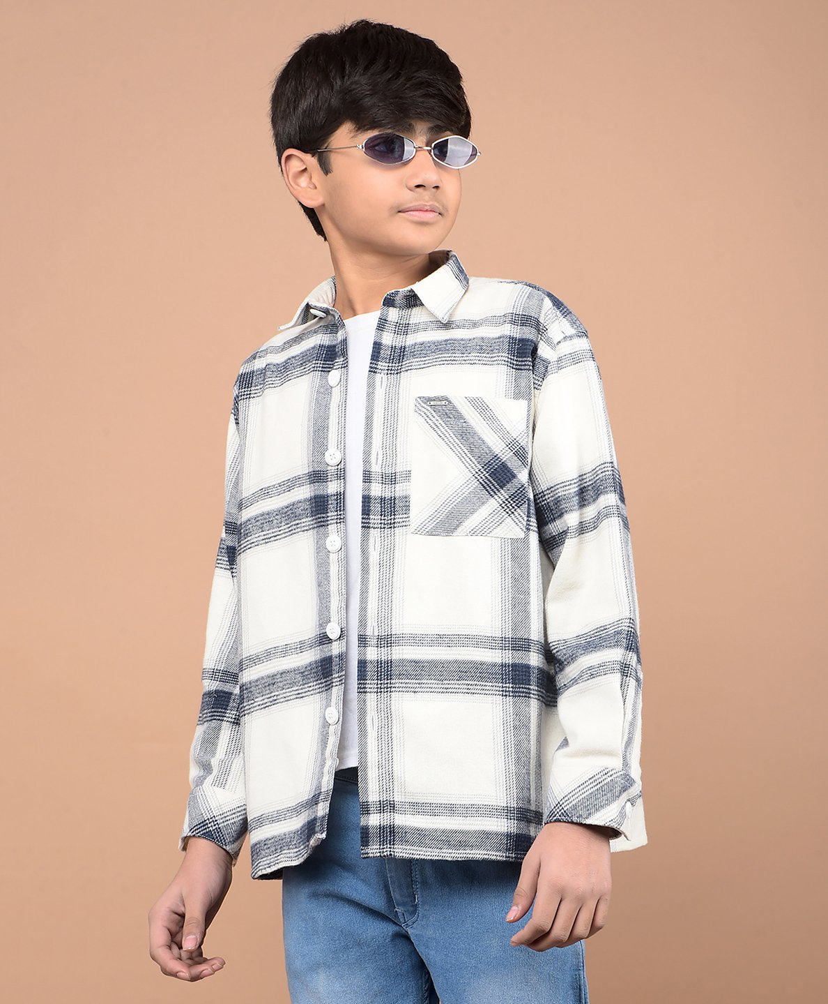 CRIMSOUNE CLUB Cotton Full Sleeves Checked Shirt - Navy Blue & White-picture-12