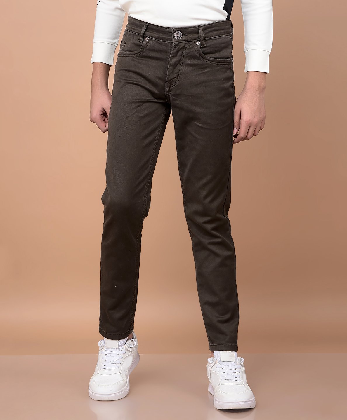 CRIMSOUNE CLUB Cotton Solid Jeans - Brown-picture-11