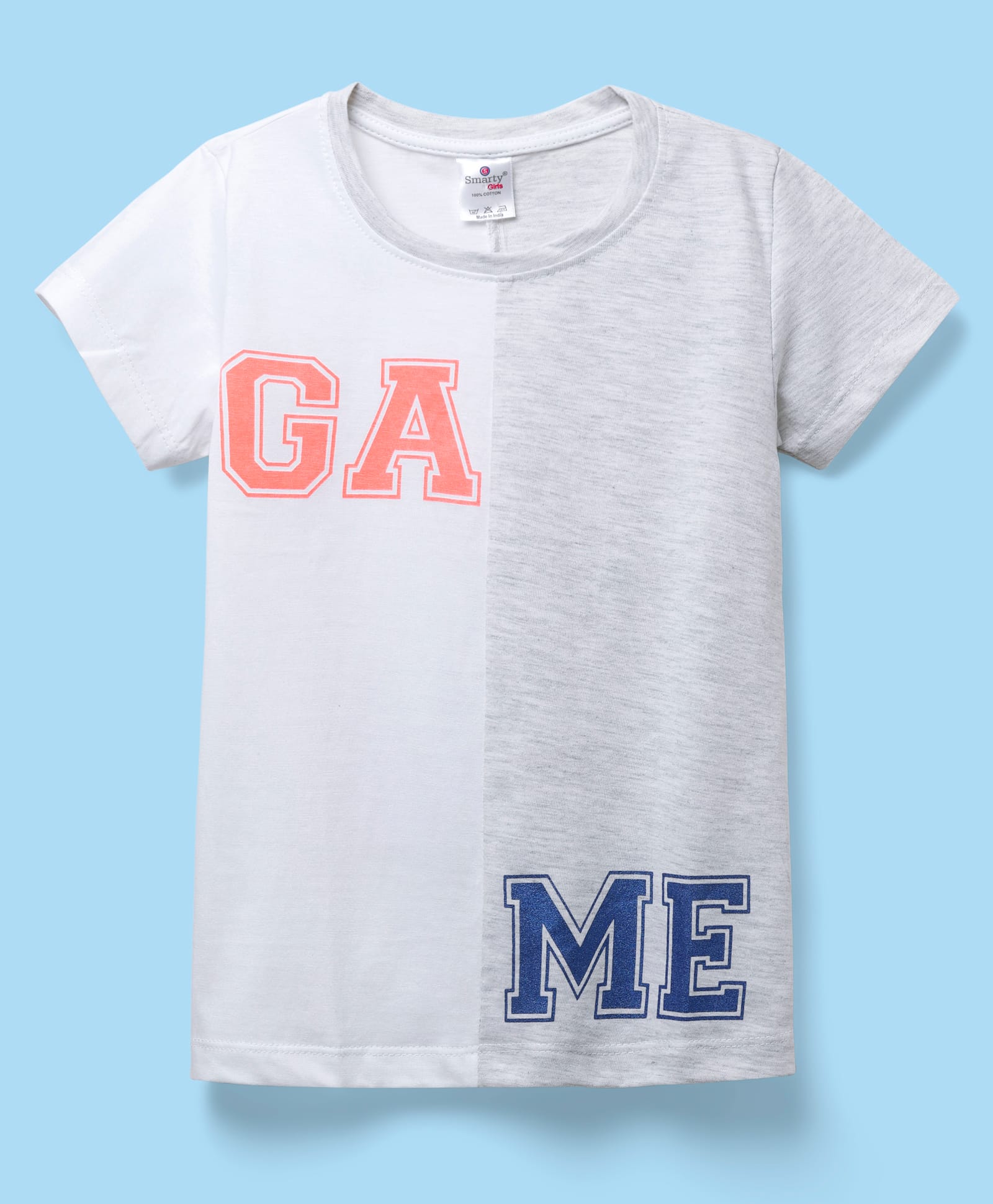 Smarty Girls Sinker Knit Half Sleeves Cut & Sew Top With Game Text Print - White & Grey-picture-21