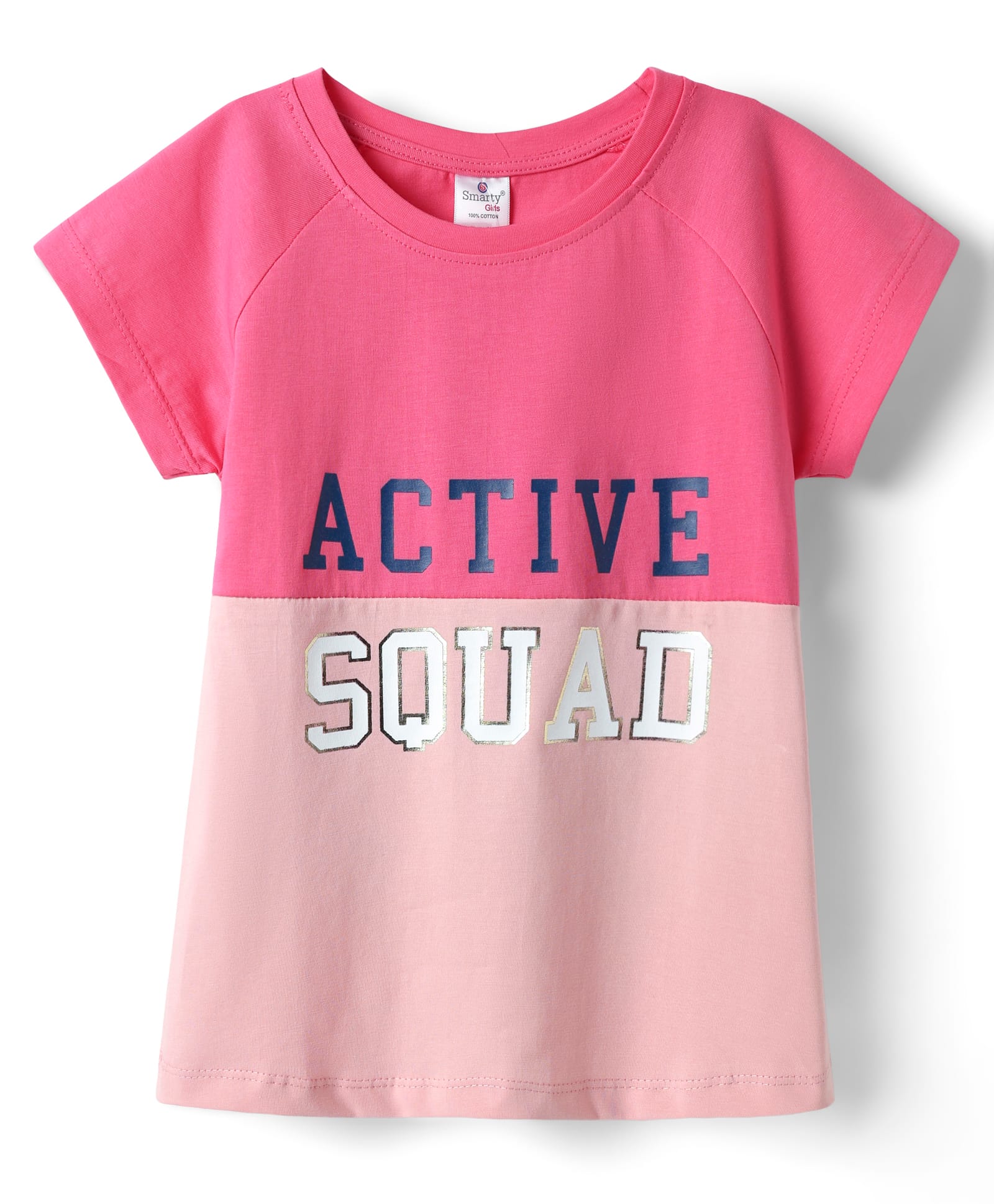 Smarty Girls Sinker Knit Half Sleeves Cut & Sew Top With Active Squad Text Print - Pink & Dark PInk-picture-24
