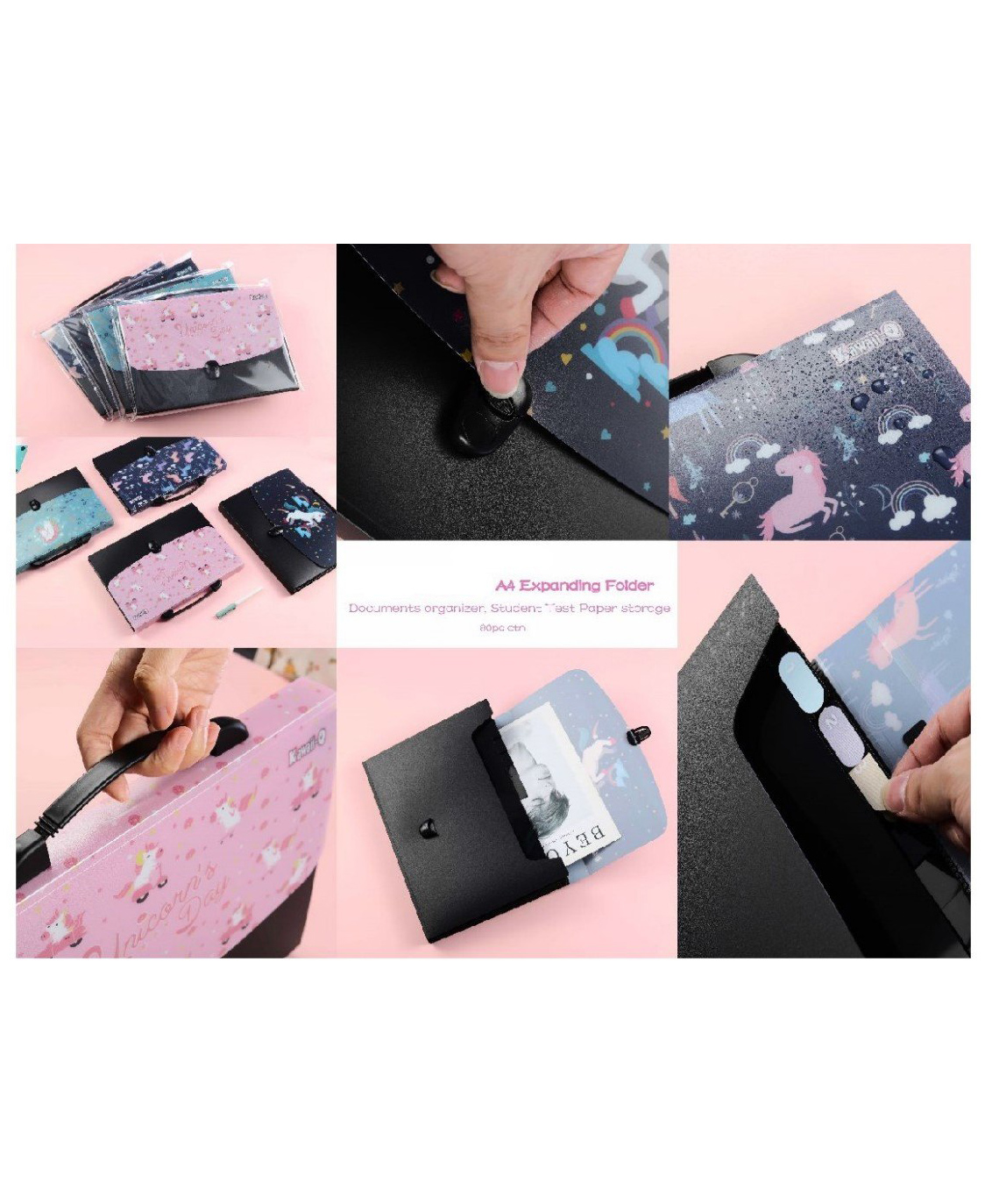 SANJARY 12 Pocket Expanding Unicorn File Folder with Color Labels, Waterproof Vinyl Document Folder Mesh Organizer Bag A4 Size color design may vary-picture-33