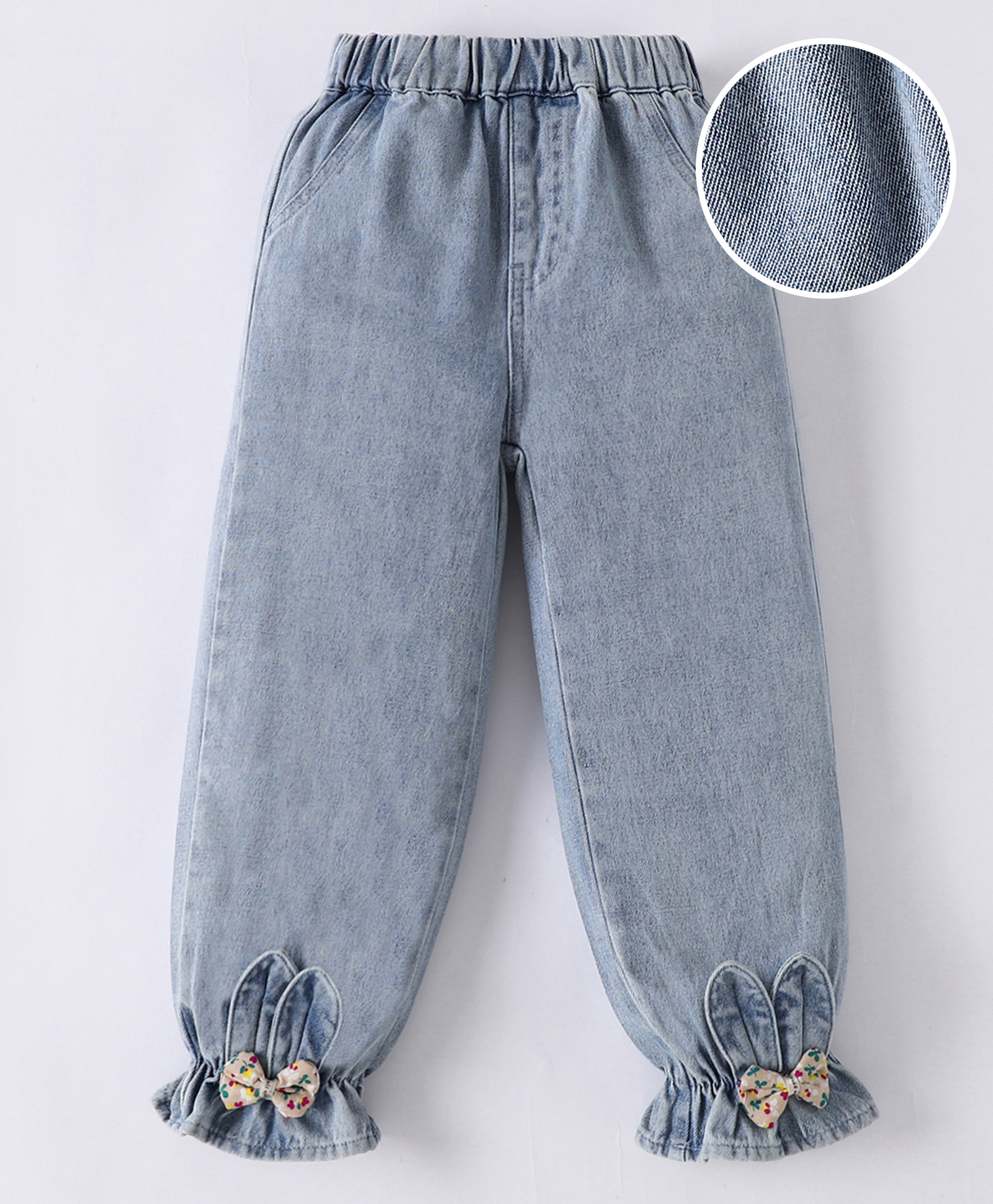 Mark & Mia Full Length Washed Denim Jeans With Ear & Bow Applique - Blue-image-18