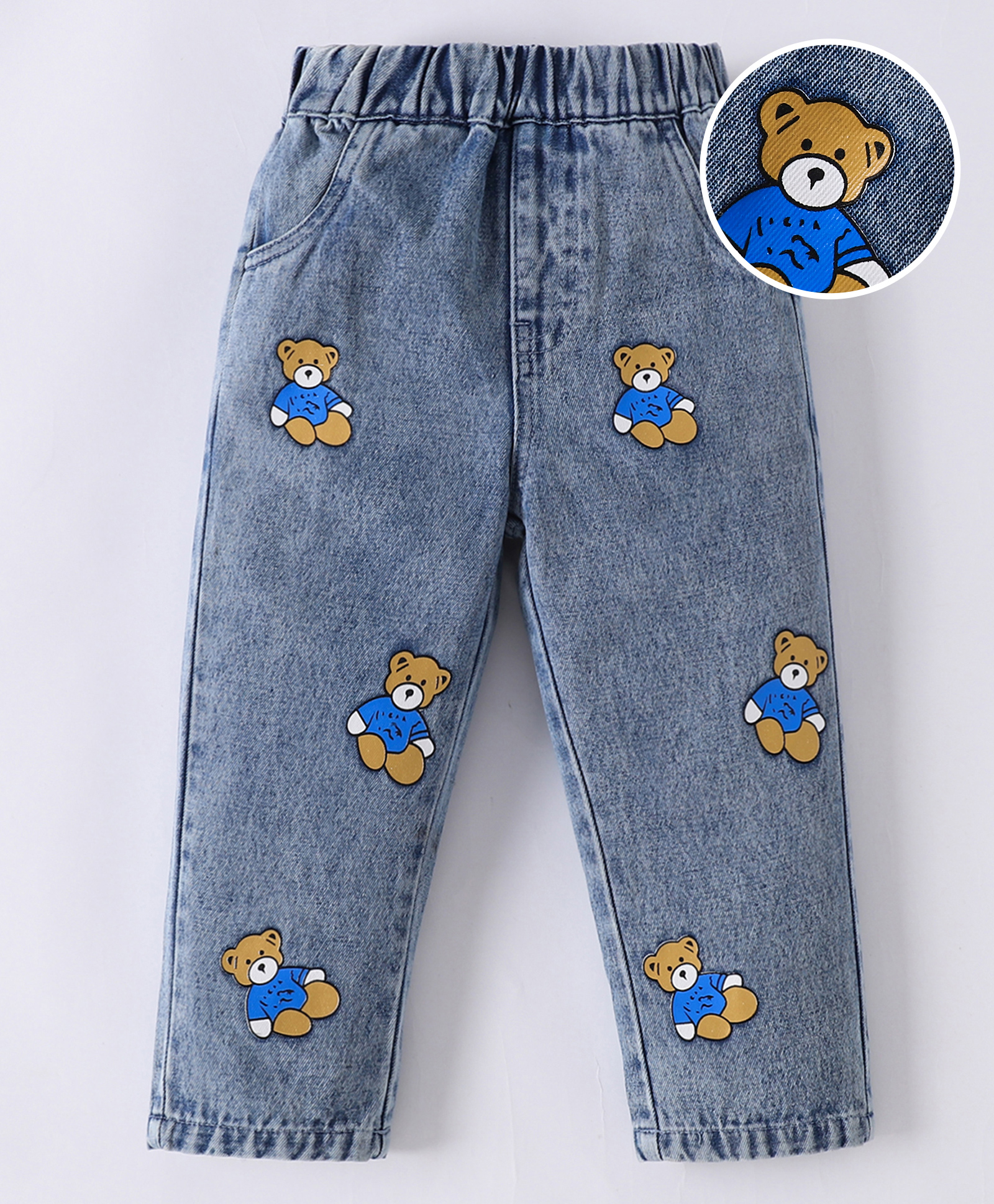 Mark & Mia Full Length Washed Denim Jeans with Teddy Bear Print - Blue-picture-26