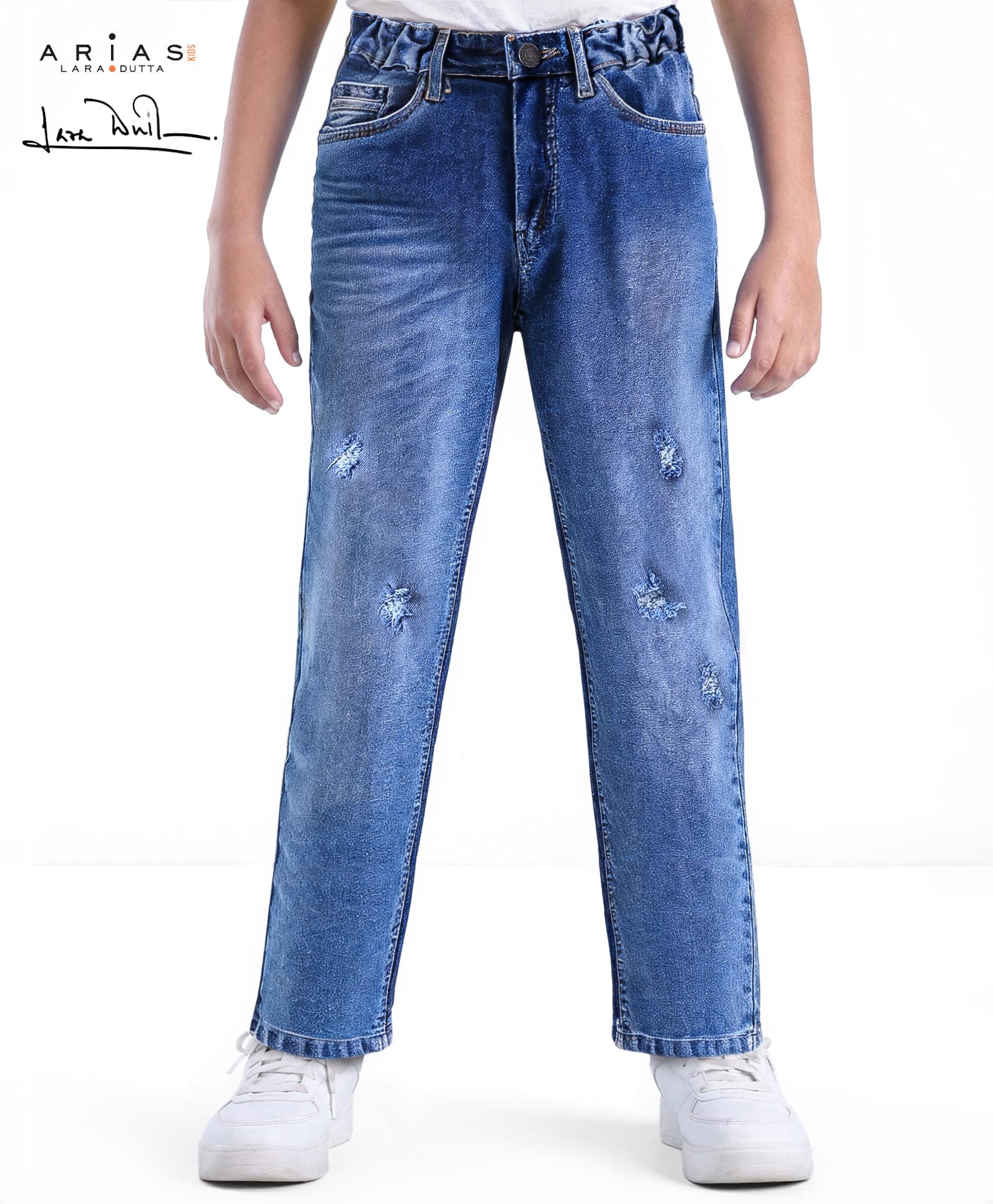 arias by lara dutta Arias Full Length Distressed Medium Washed Denim Jeans - Light Blue-picture-11