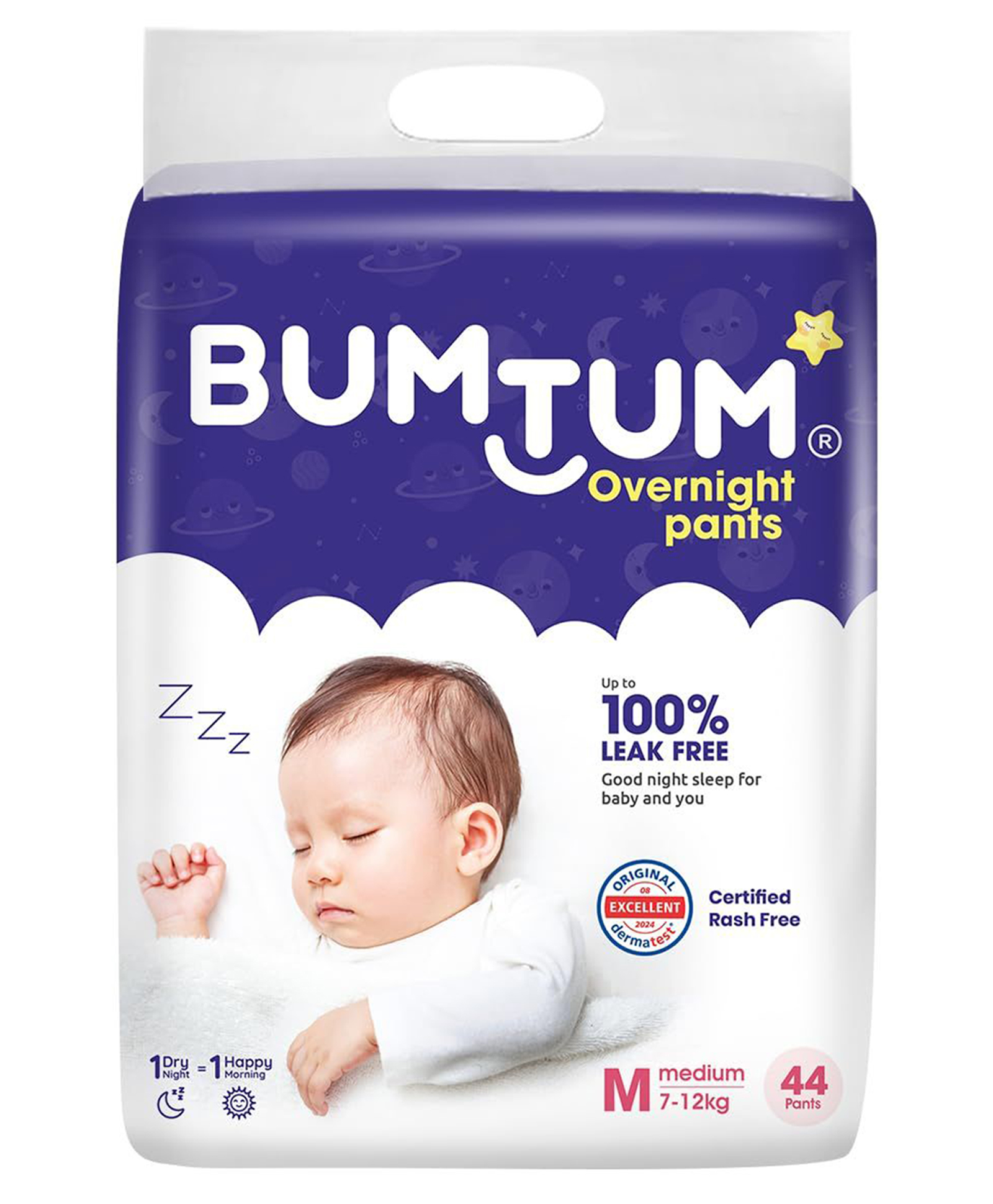 Bumtum Overnight Diaper Pants with Chamomile Microbial Layer Leak Protection & Rash Control Medium- 44 Pieces-image-22