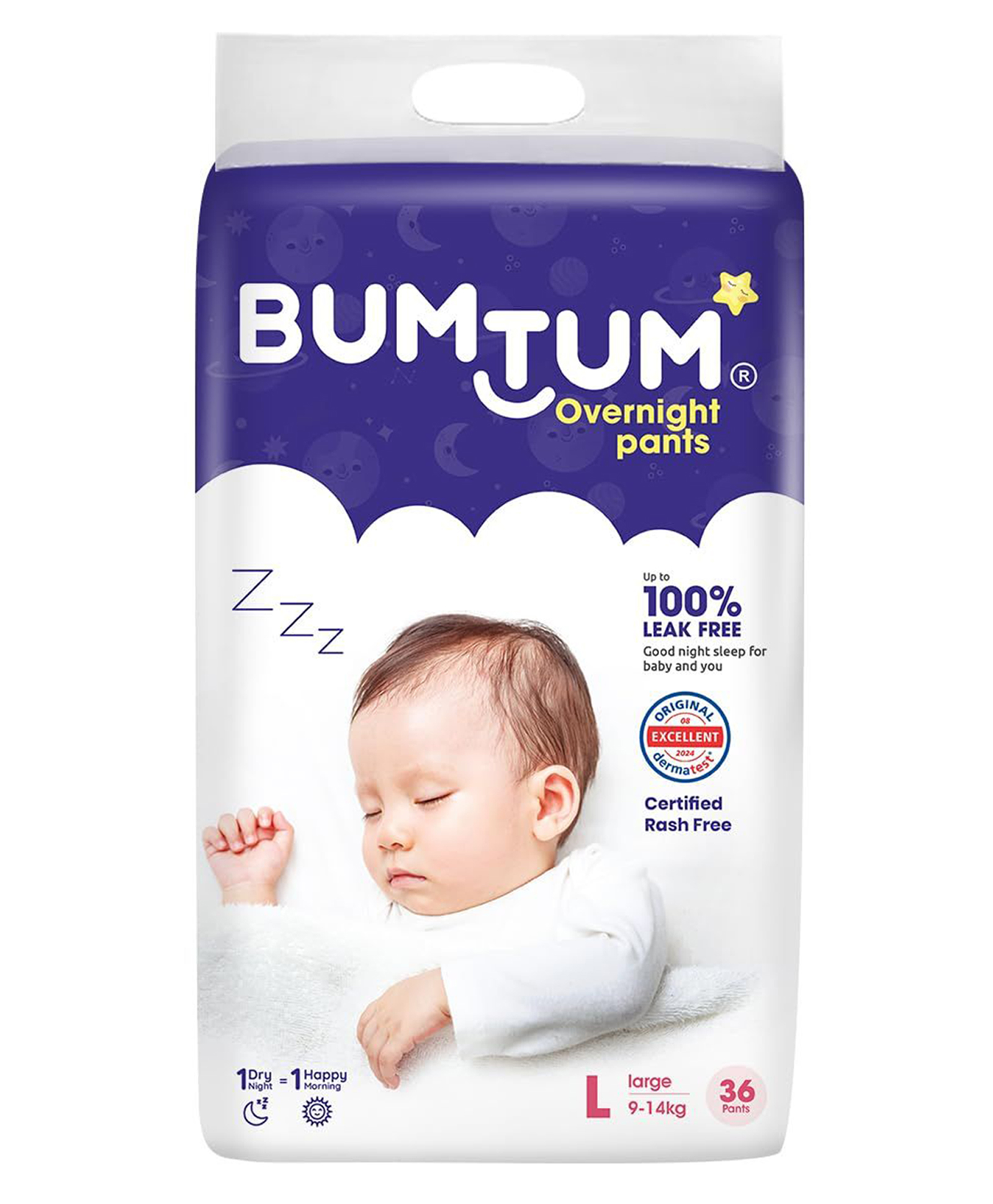 Bumtum Overnight Diaper Pants with Chamomile Microbial Layer Leak Protection & Rash Control Large- 36 Pieces-image-23