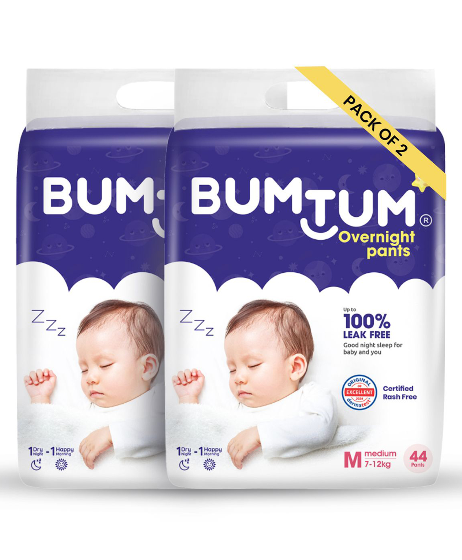 Bumtum Overnight Diaper Pants with Chamomile Microbial Layer Leak Protection & Rash Control Pack of 2 Medium - 88 Pieces-image-19