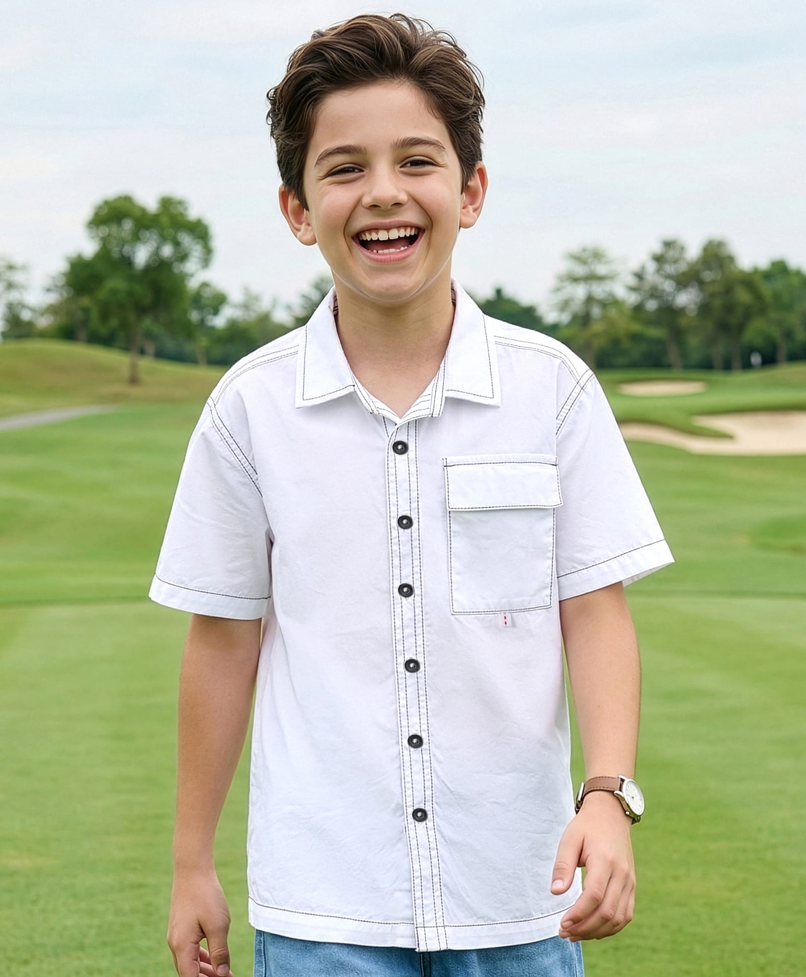 Pine Kids Cotton Woven Half Sleeves Solid Color Shirt - White-picture-15