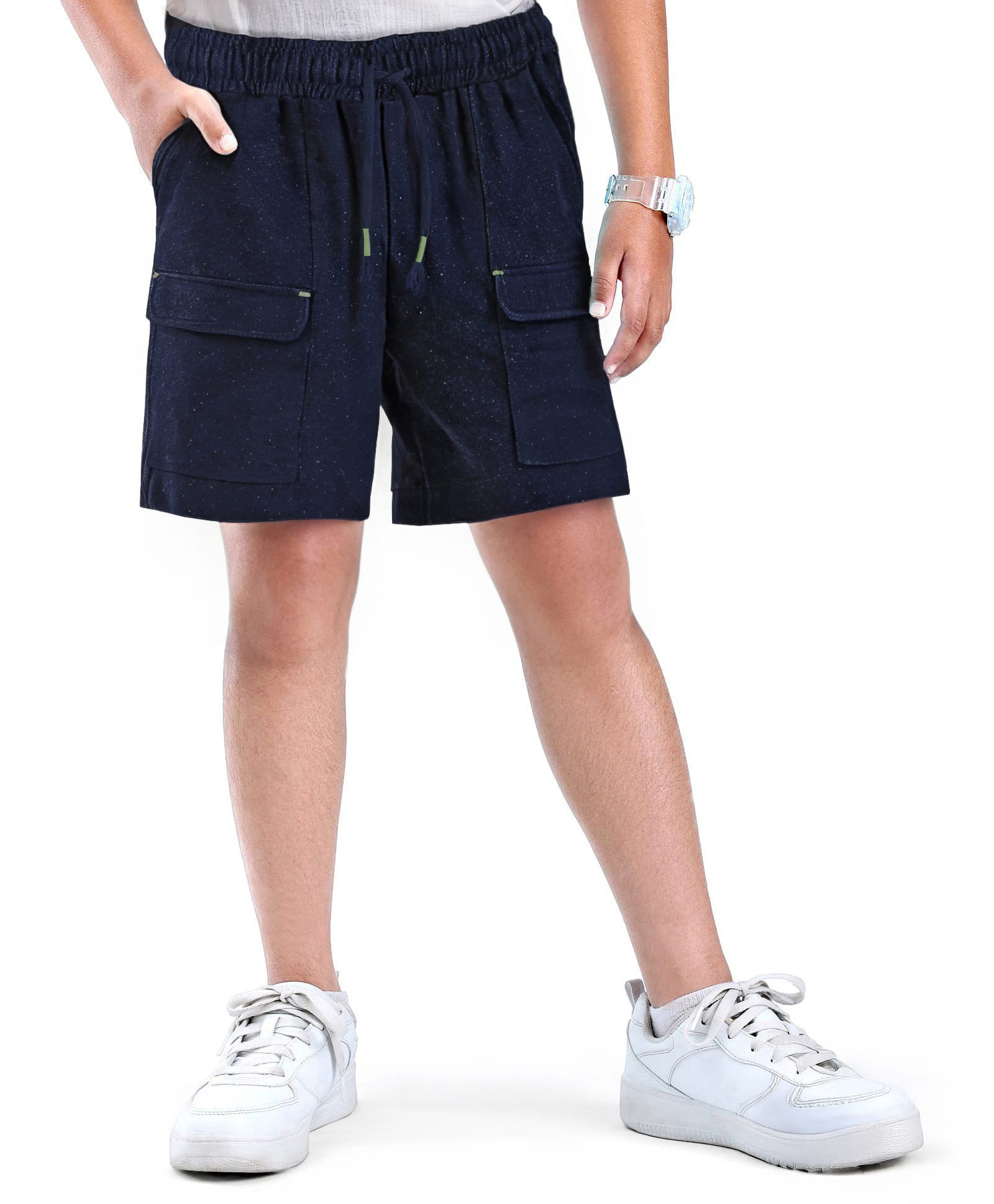 arias by lara dutta Arias Cotton Knit Solid Shorts With Neon Color Detailing - Blue-picture-12