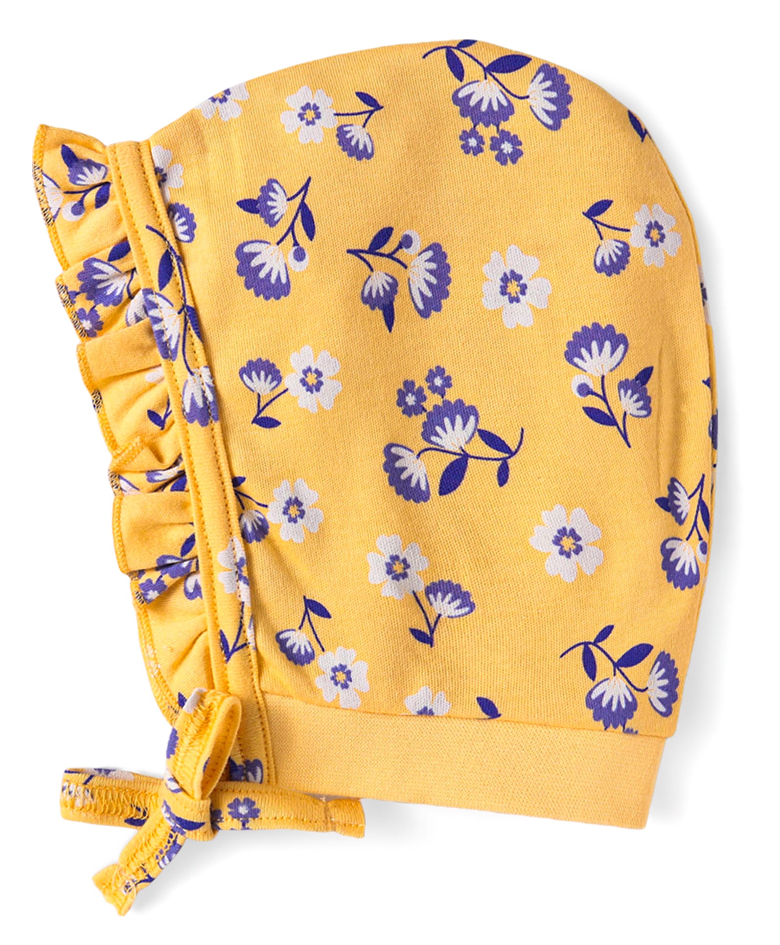 Babyhug 100% Cotton Cap with Floral Print & Frill Detailing - Yellow-image-29