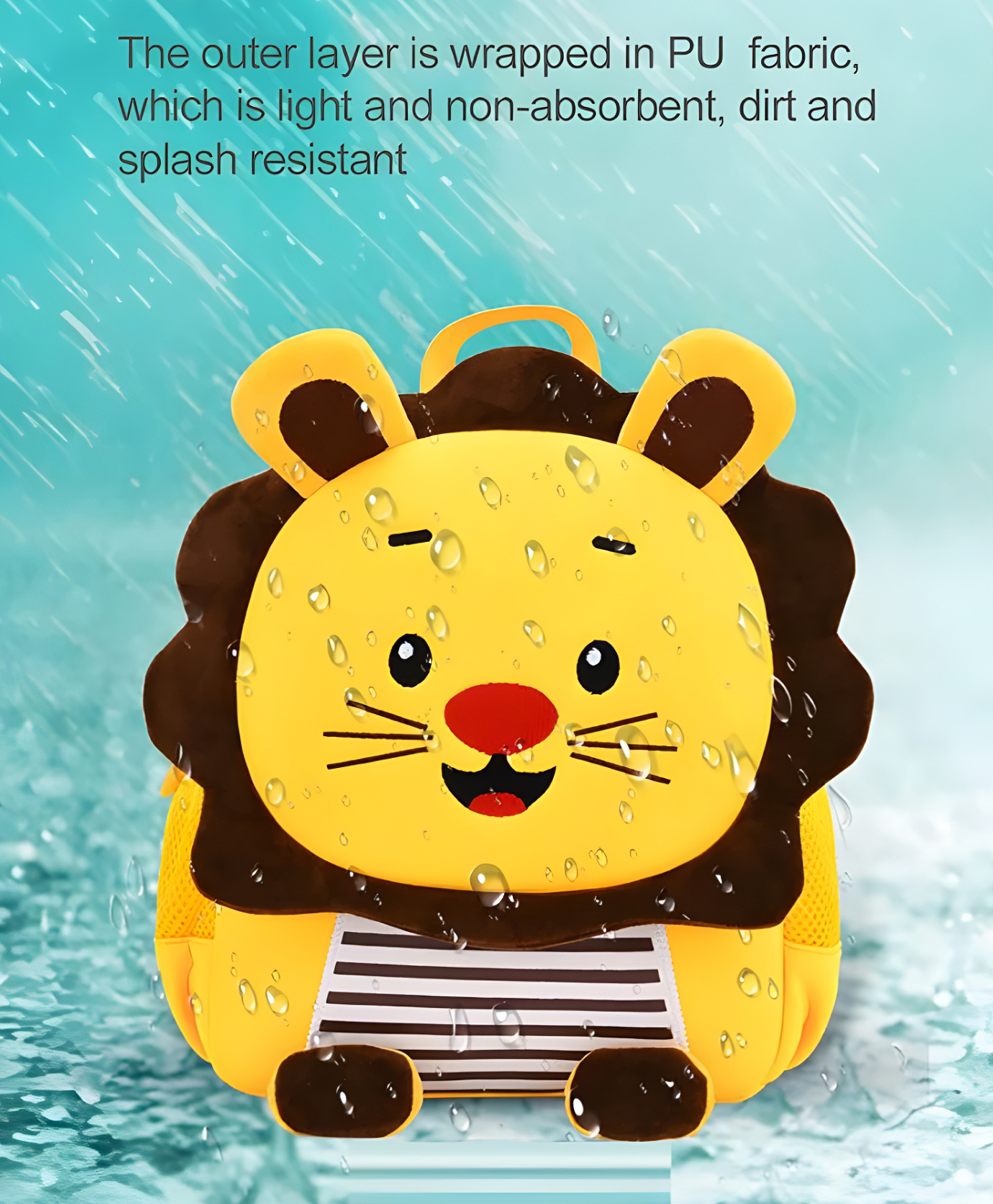 Schoolish Waterproof 3d Lion School Bag for Toddler Lightweight Cartoon Backpack for Kids Waterproof School Bag- Pack of 1 - Yellow- 10 Inch-image-6