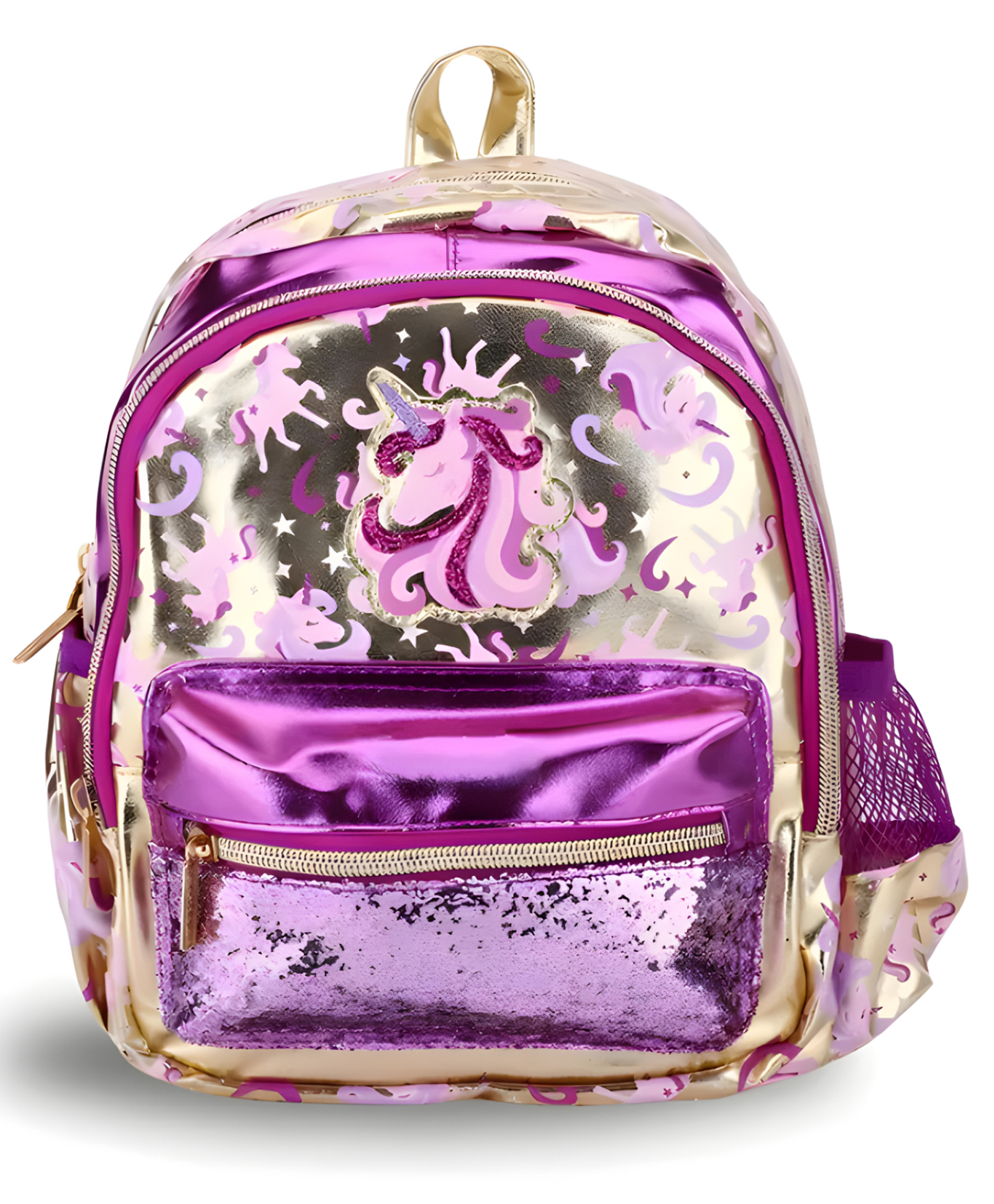 Schoolish Cute Unicorn Kindergarten Backpack for Kids Girls Boys Toddler Backpack Preschool Nursery Travel Bag Picnic Bag - Pack of 1 - Pink &Gold- 9 Inch-image-33