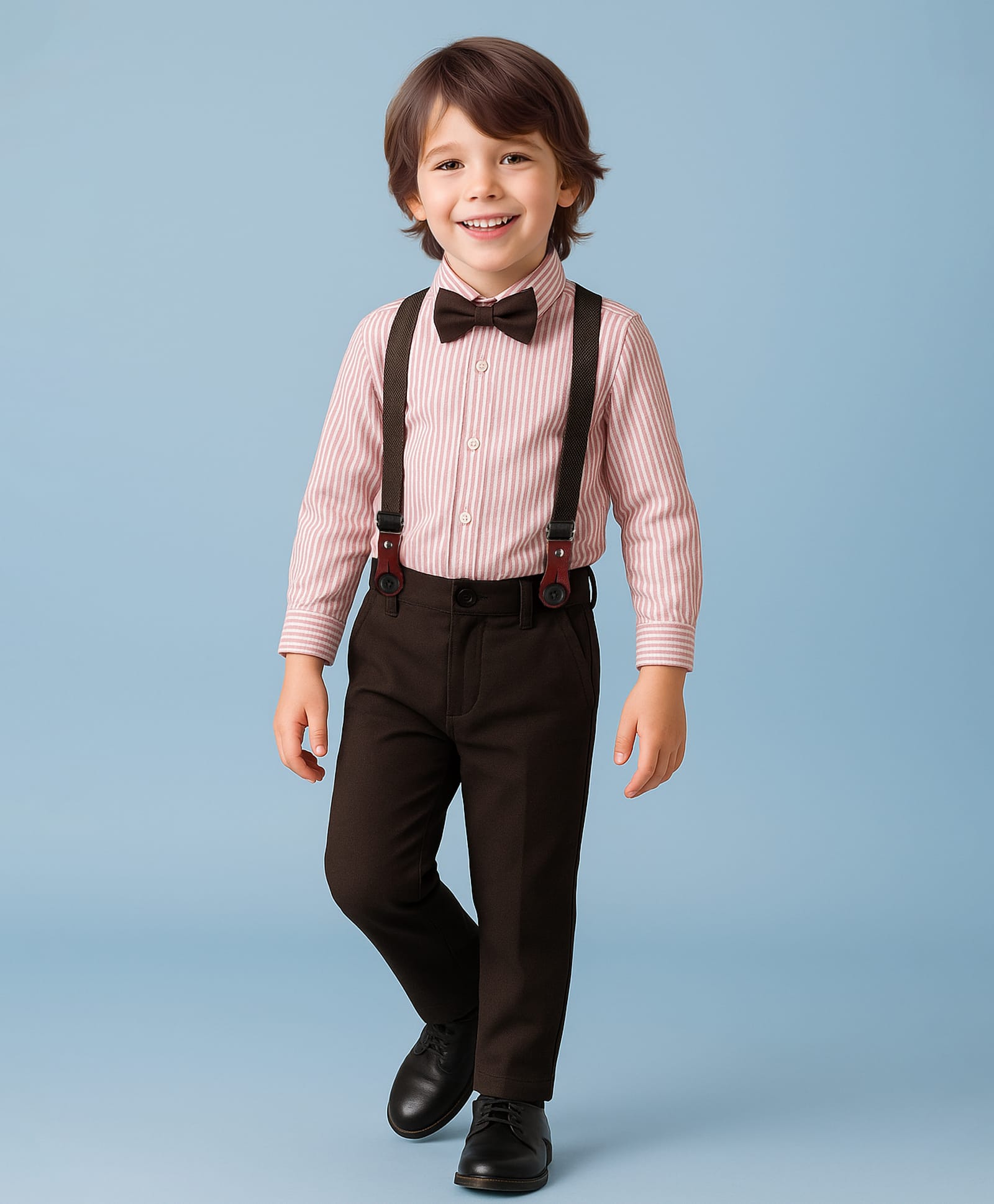 Mark & Mia Cotton Woven Full Sleeves Striped Shirt & Trouser With Bow & Suspender - Pink & Black-picture-28