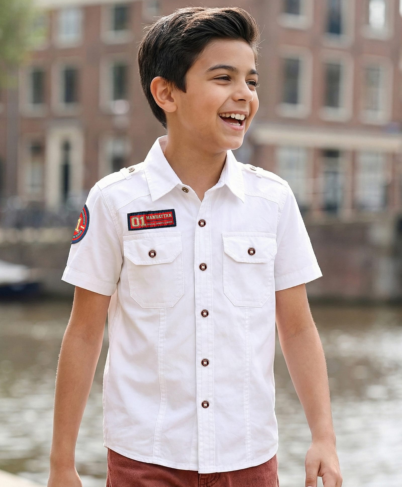 Pine Kids Cotton Woven Half Sleeves Solid Colour Shirt - White-picture-28