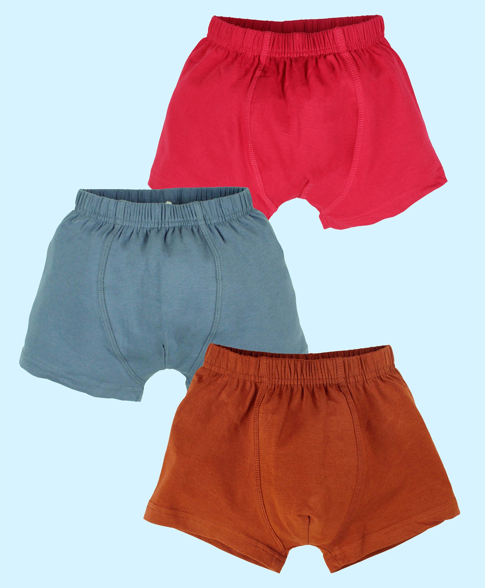 Kiddopanti Cotton Lycra Pack Of 3 Solid Boxers - Red Grey & Brown-picture-36