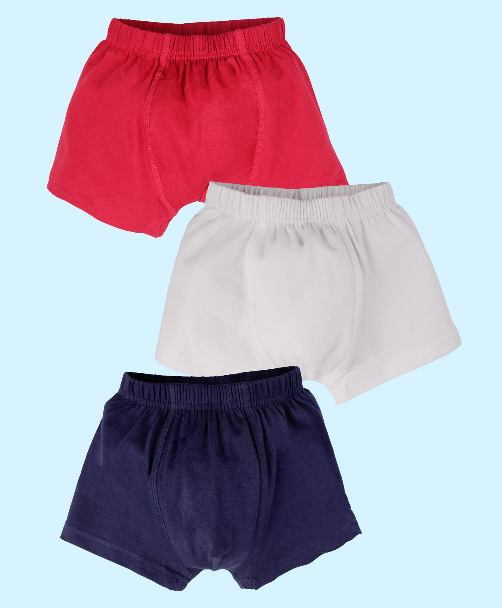 Kiddopanti Cotton Lycra Pack Of 3 Solid Boxers - Red White & Blue-picture-38