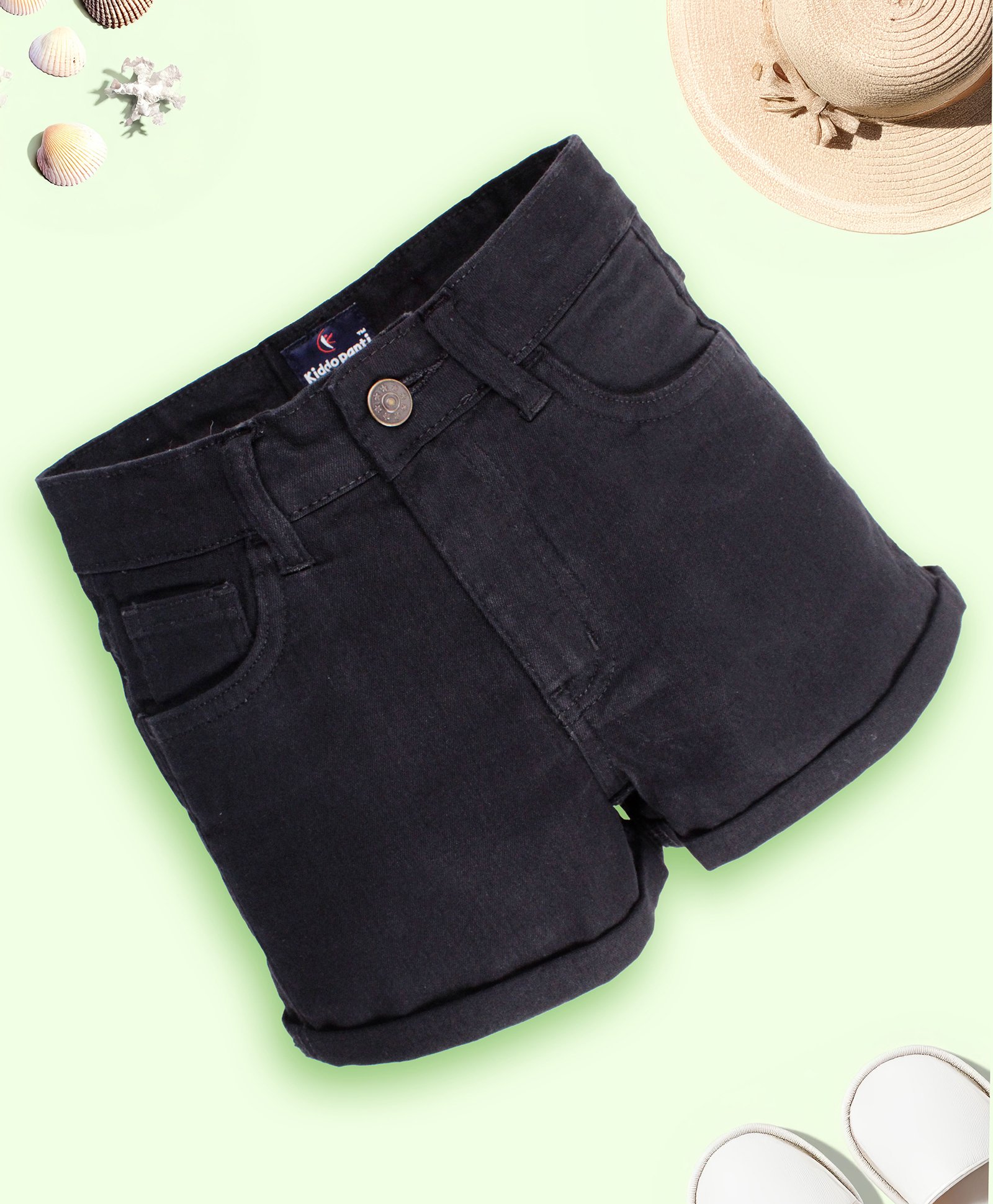 Kiddopanti Denim Solid Shorts - Black-picture-36