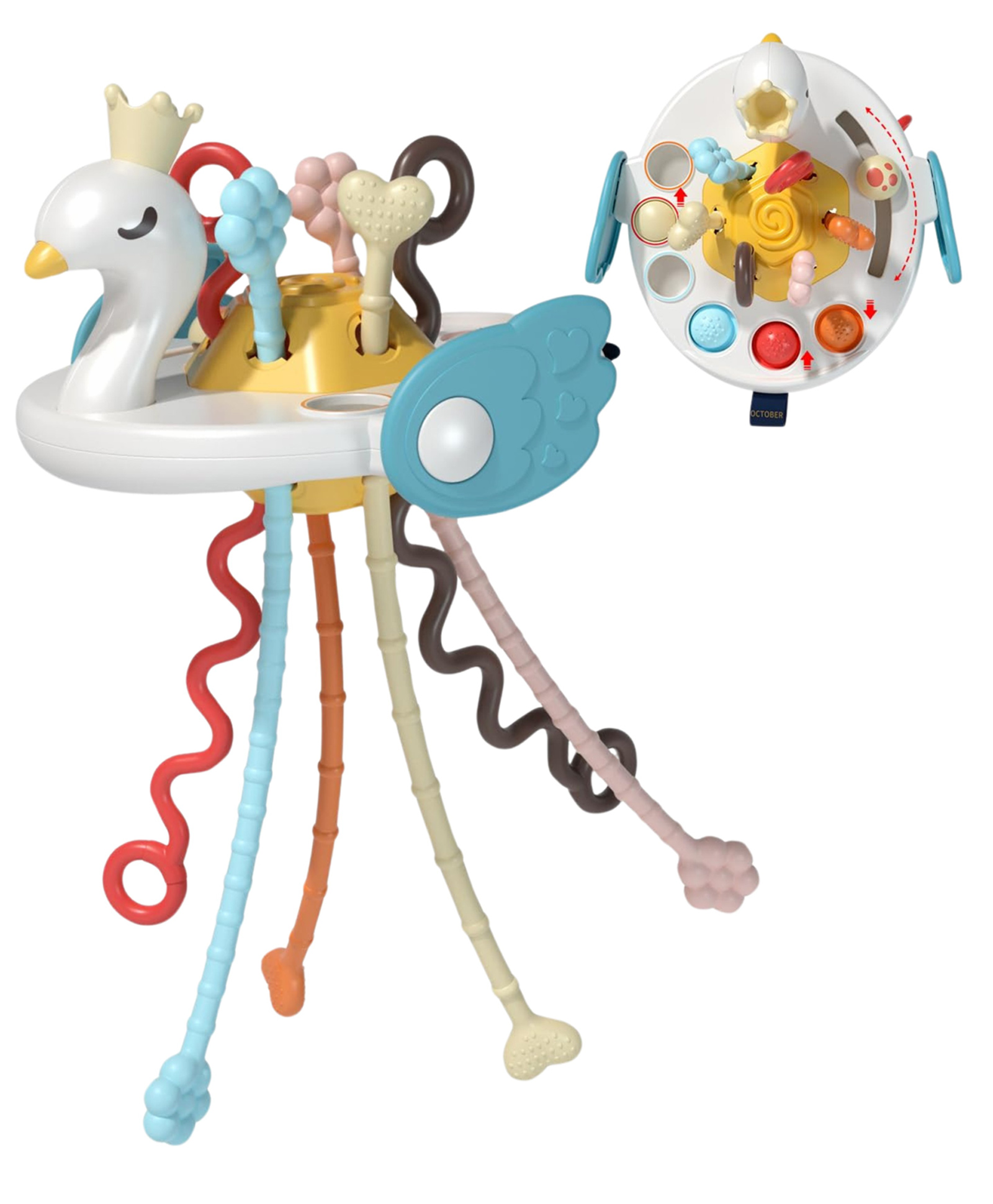 YAMAMA Baby Rattle Toys Swan Pull String Toys For Kids Early Development Toys For Toddlers Pull String Activity Toy Baby Stress Relief Kids Toys Baby Toys Fun Entertainment Toys - Multicolor-image-6