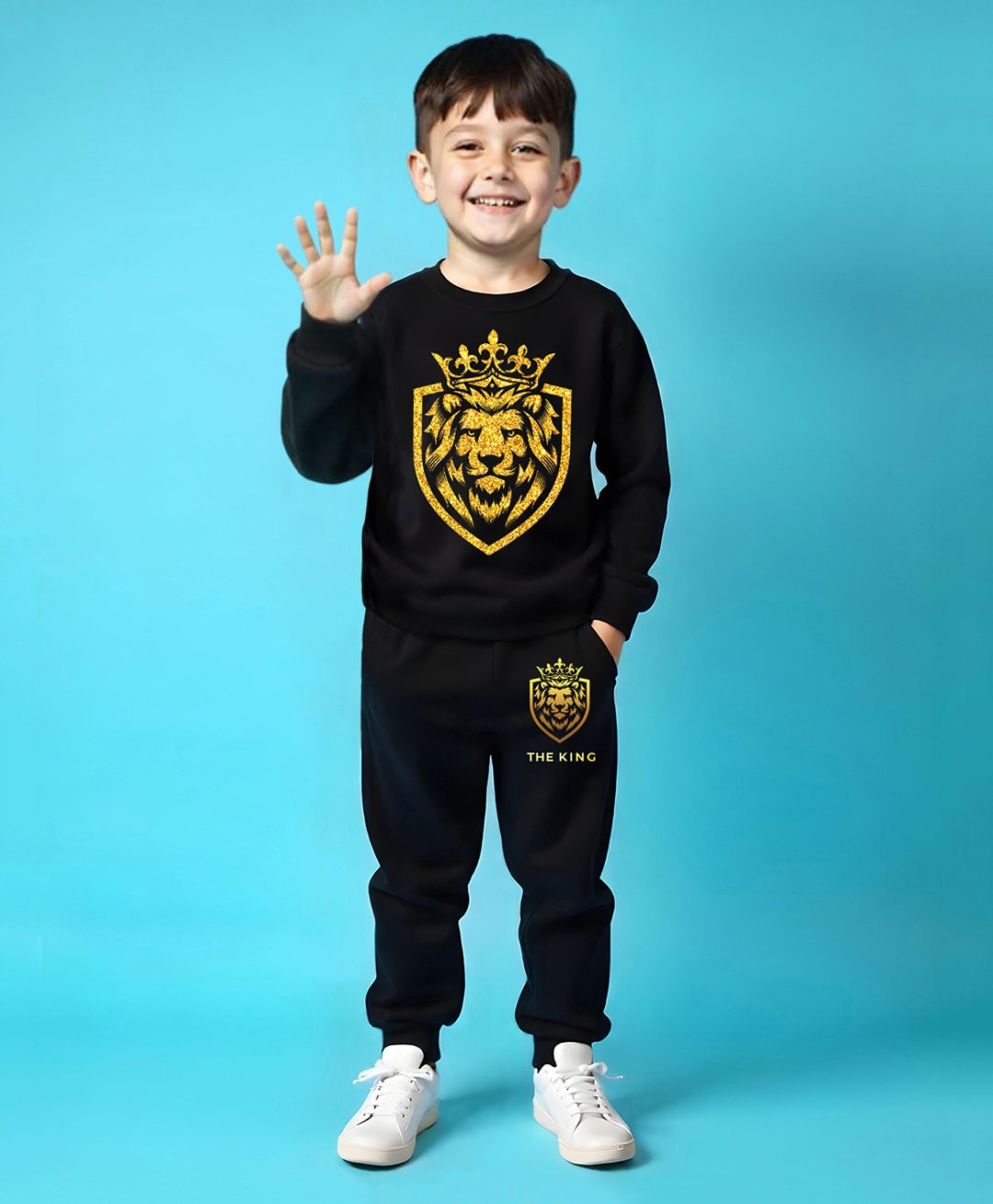 Trampoline Cotton Blend Full Sleeves Lion Printed Tee With Track Pants Set - Black-picture-25