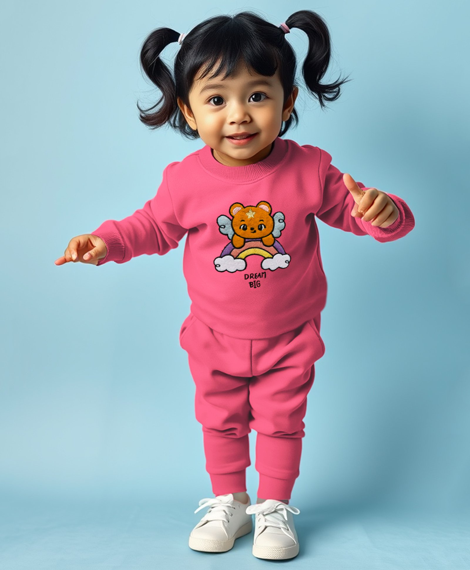Trampoline Full Sleeves Bear Patch Embroidered Sweatshirt & Pajama Set - Pink-picture-15